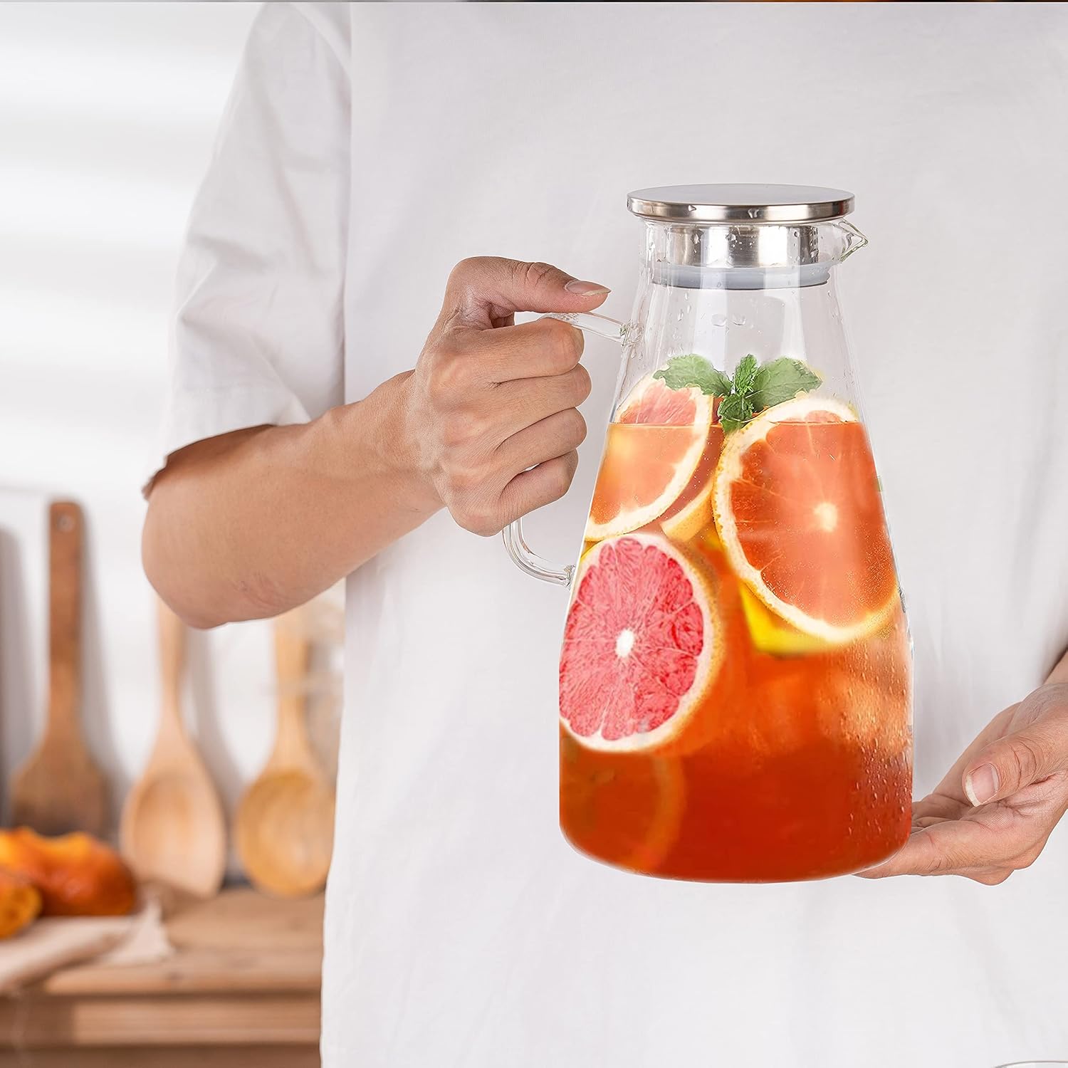 Jarra de vidrio de 3 cuartos de galón con tapa, 96 onzas, jarra de té helado, jugo, leche, café, limonada, cristalería de borosilicato, regalo de