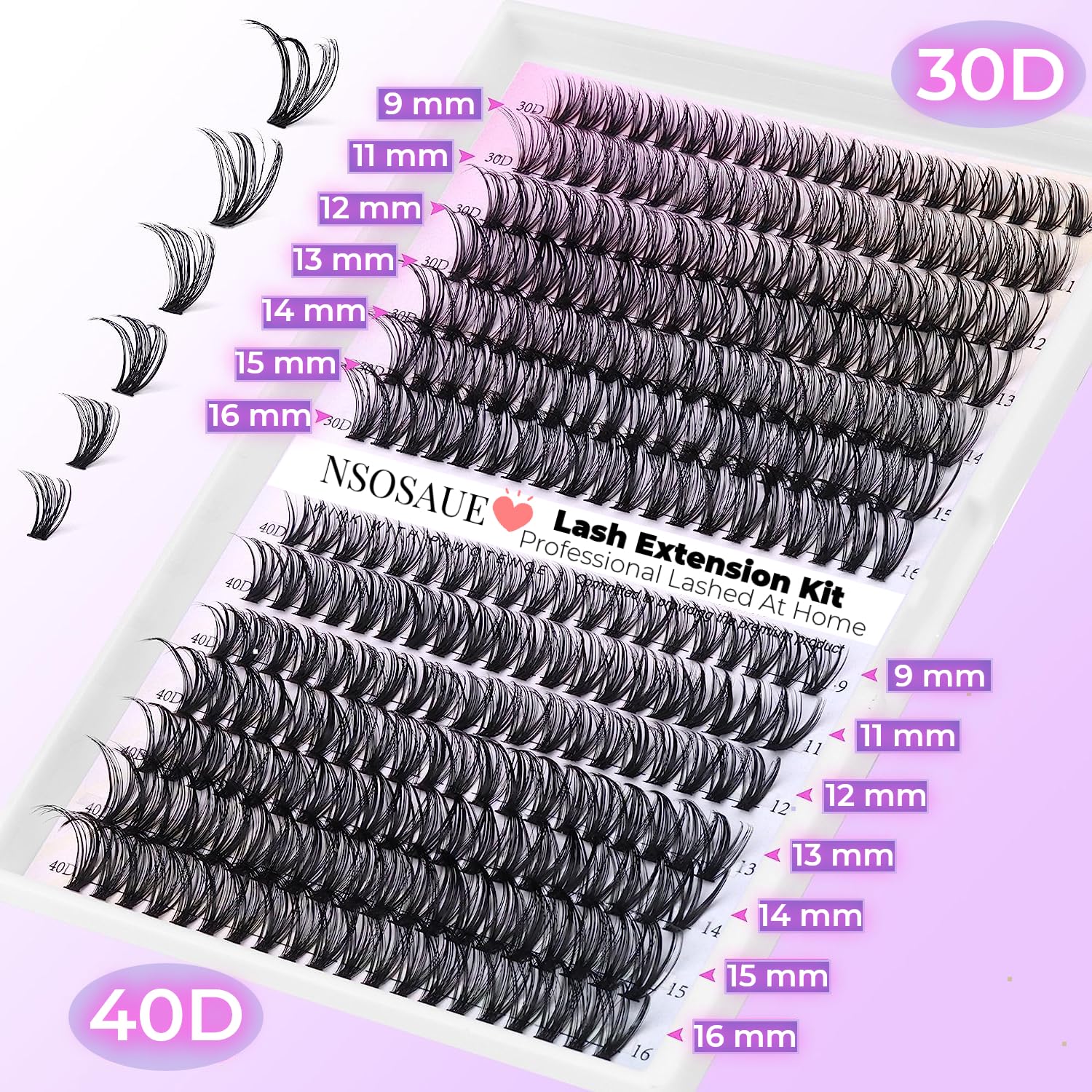 Kit de extensiones de pestañas, 280 unidades, kit de extensiones de pestañas, adhesivo para pestañas, removedor de pegamento para pestañas, kit