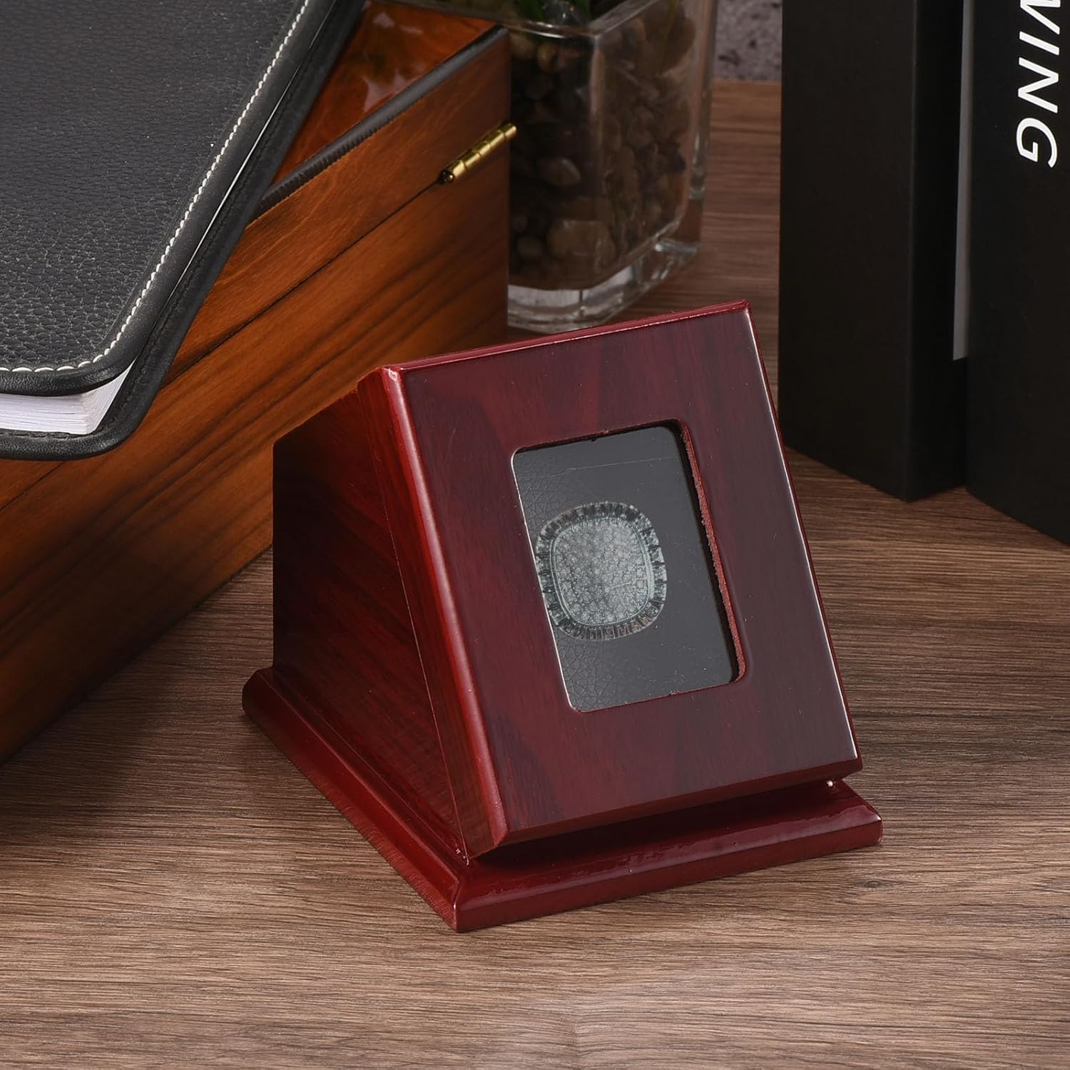 PATIKIL Estuche de exhibición de anillo de campeonato, caja de almacenamiento de cristal para coleccionar anillo de béisbol, anillo de softbol,
