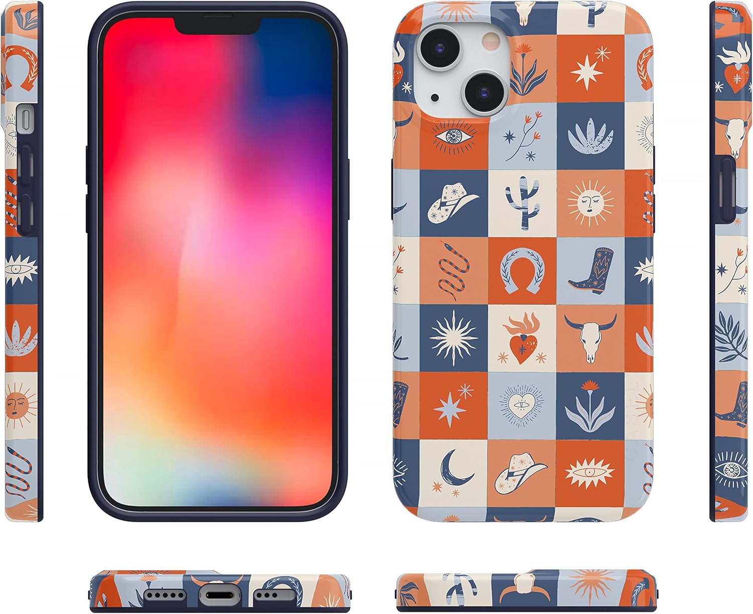 Casely Funda para iPhone 13  Compatible con MagSafe  Dirt Road Chic  Funda bohemia Western Squares
