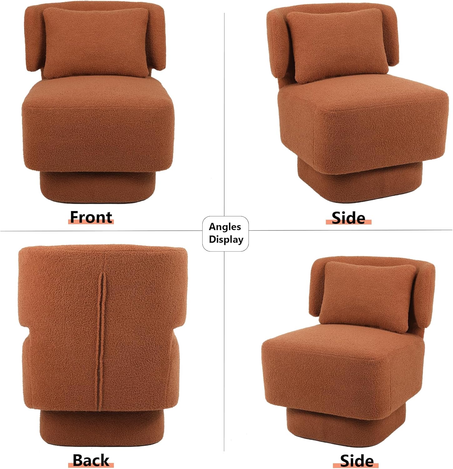 Silla giratoria de barril de 360 grados, silla giratoria de tela de peluche tapizada con almohada, moderna silla decorativa sin brazos para