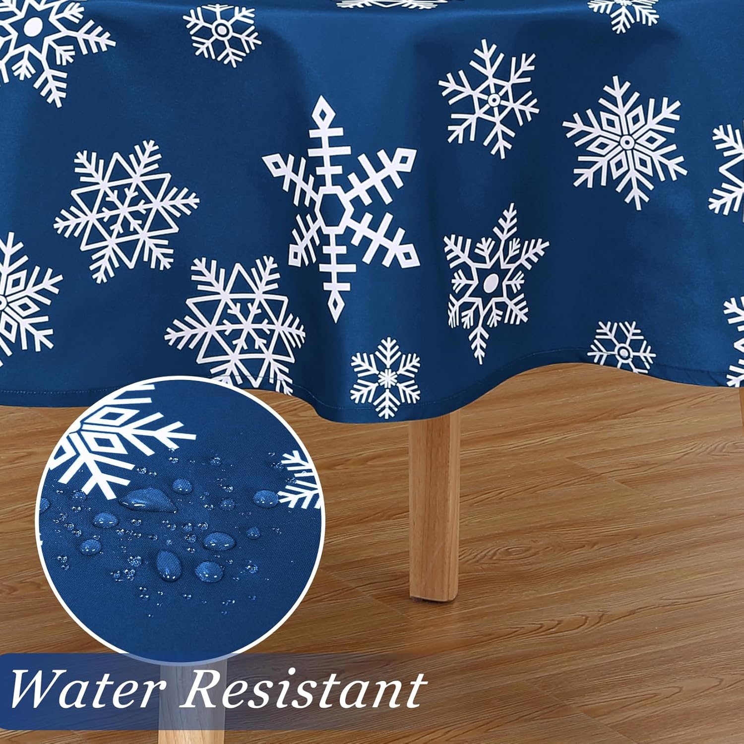 CAROMIO Mantel de Navidad de 60 pulgadas, mantel redondo para exteriores, decoración de Navidad, decoración de mesa de comedor, copo de nieve azul