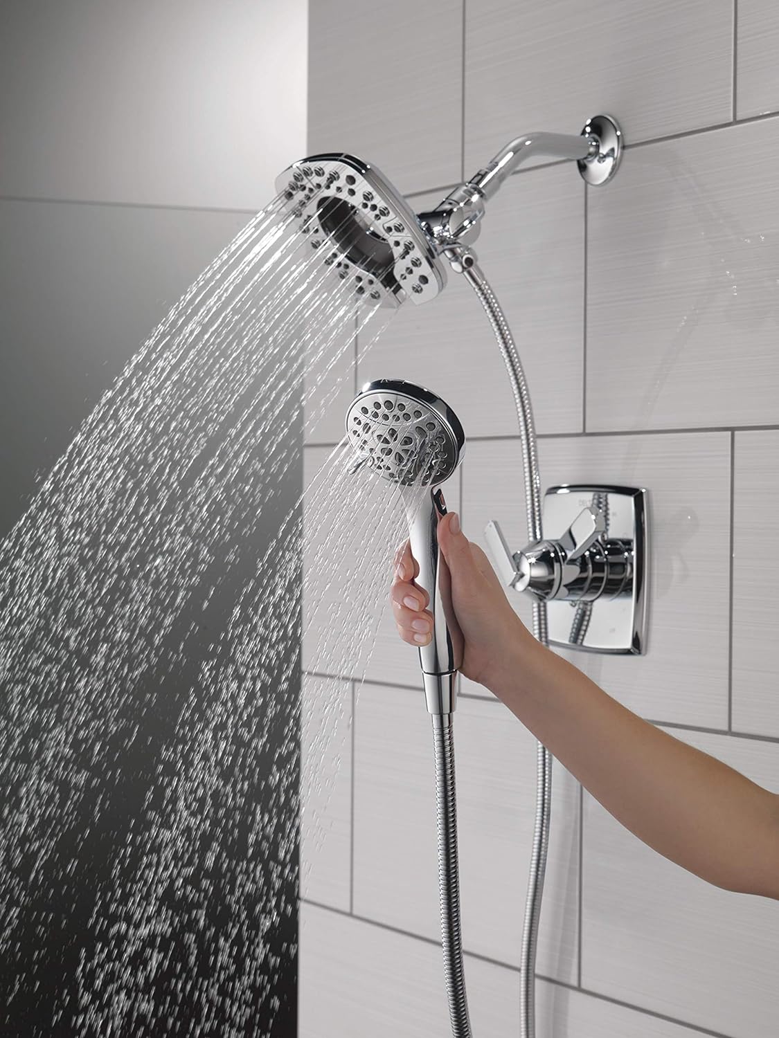 Delta Faucet Ashlyn serie 17 – Kit de ducha de 2 funciones con 2 vueltas, 2 en 1, cabezal de ducha de mano con manguera, T17264-I
