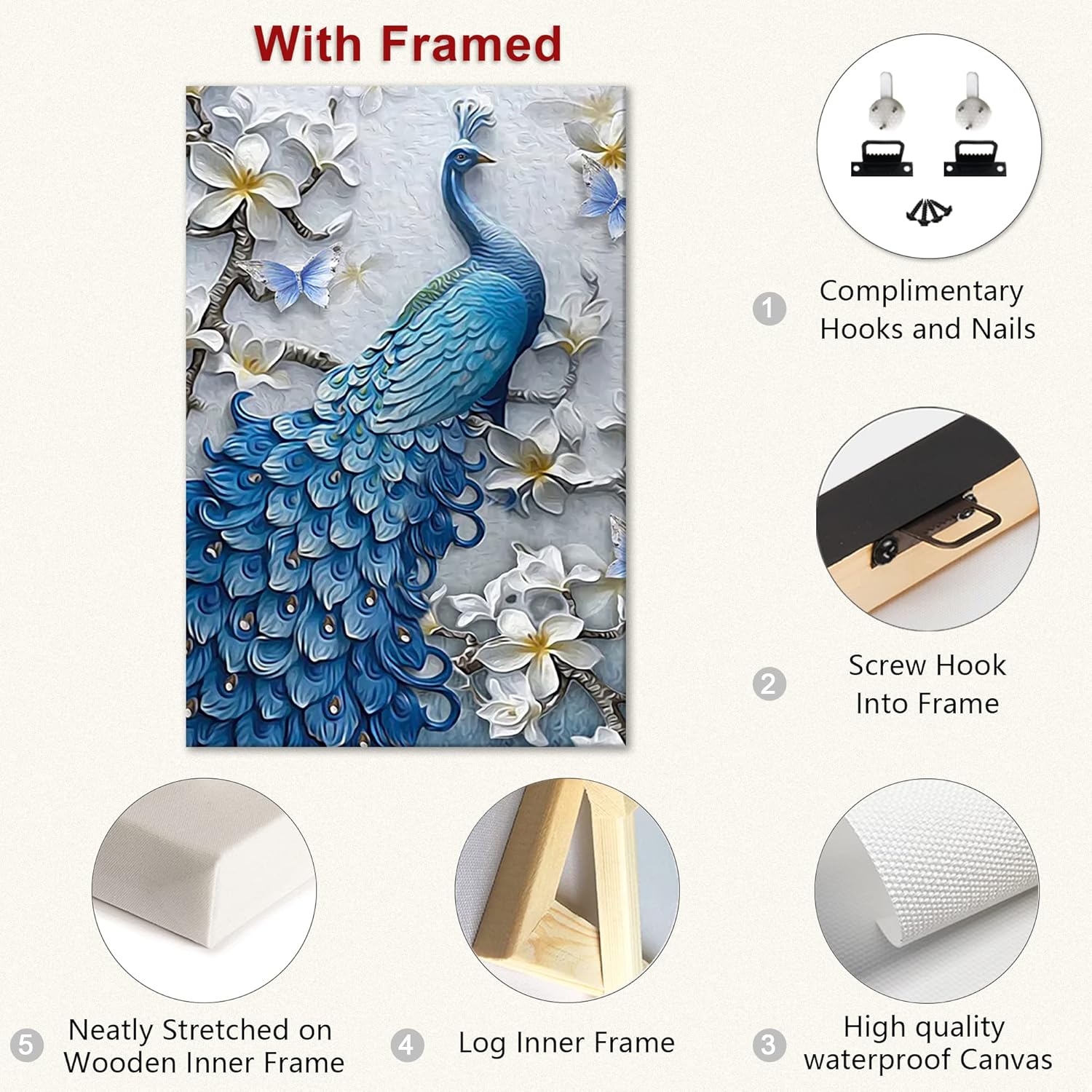 Pintura abstracta de pared al óleo sobre lienzo, lienzo abstracto con diseño de pavo real azul, arte de pared para sala de estar, acuarela, pájaro,
