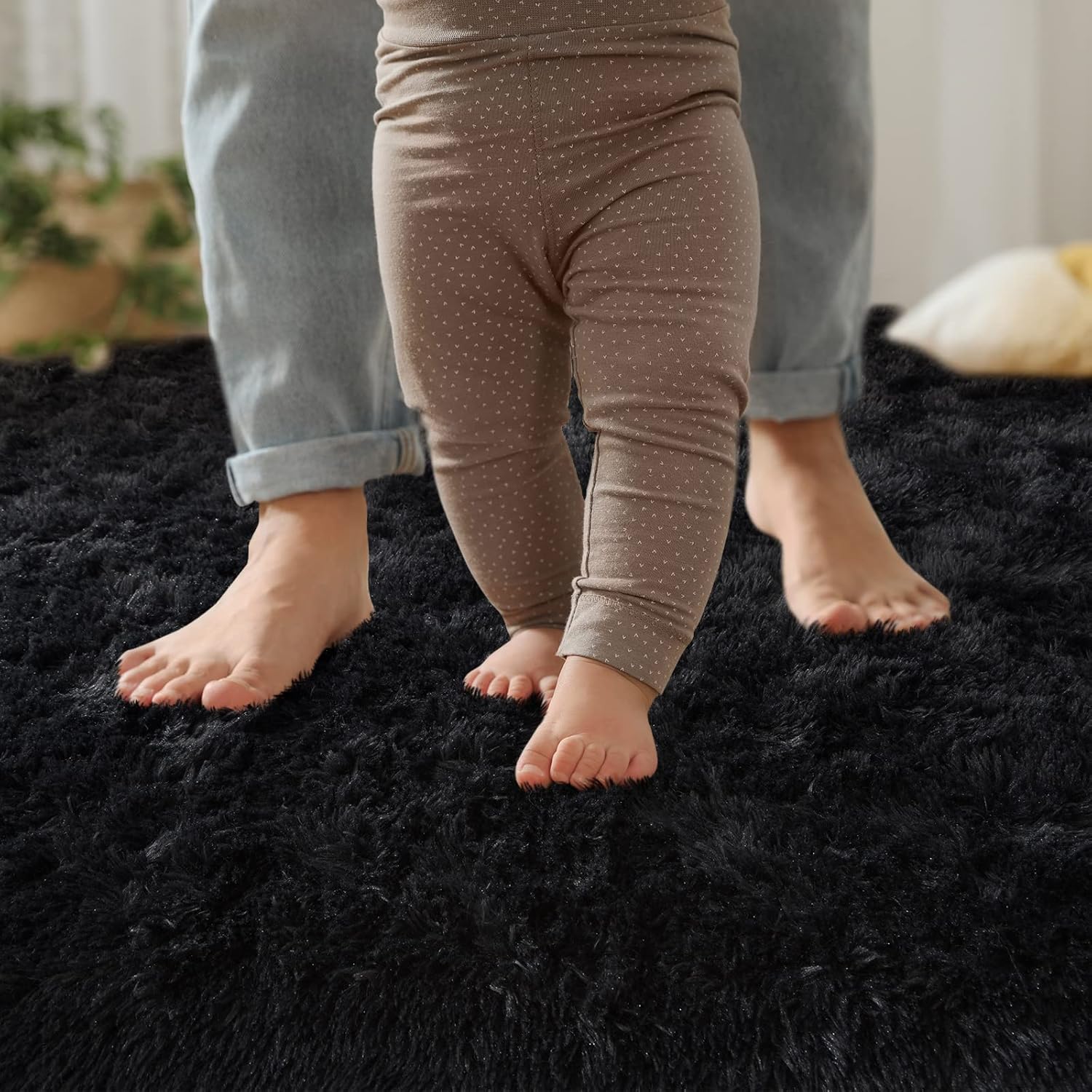 YJ.GWL Alfombras suaves y esponjosas para dormitorio, sala de estar, alfombra de felpa negra para guardería, sala de juegos, dormitorio, alfombra