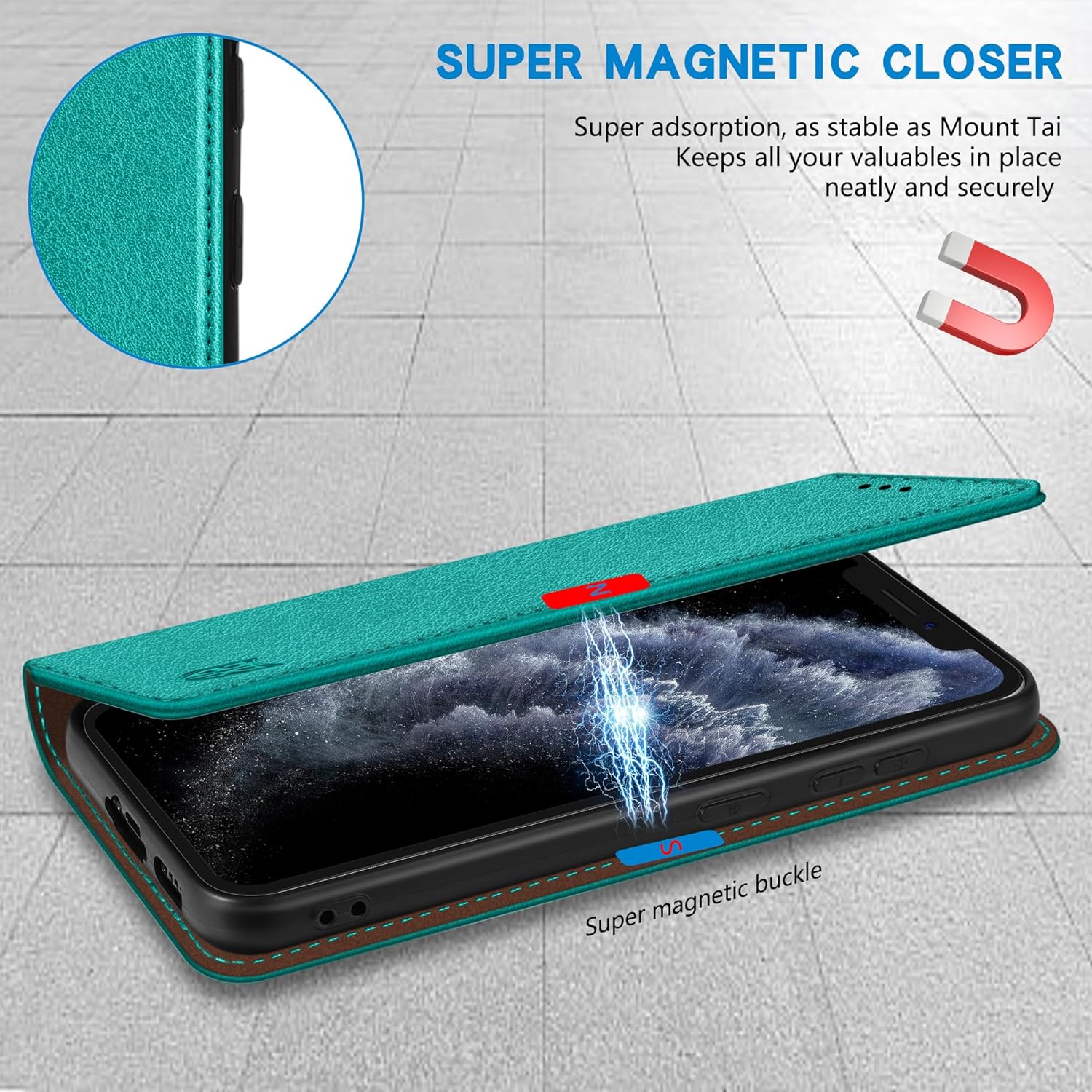 ZZXX Funda tipo cartera para iPhone 11 Pro Max con bloqueo RFID, soporte de ranura para tarjetas, funda protectora de cuero magnético fuerte