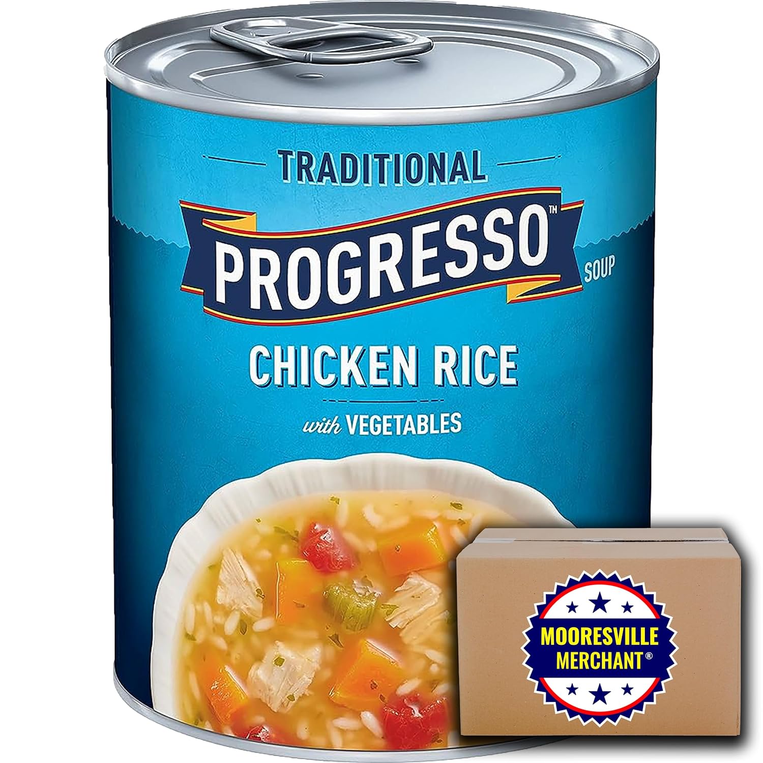 Progresso Arroz tradicional de pollo con verduras, 19 onzas líquidas, 4 latas con calcomanía Mooresville Merchant