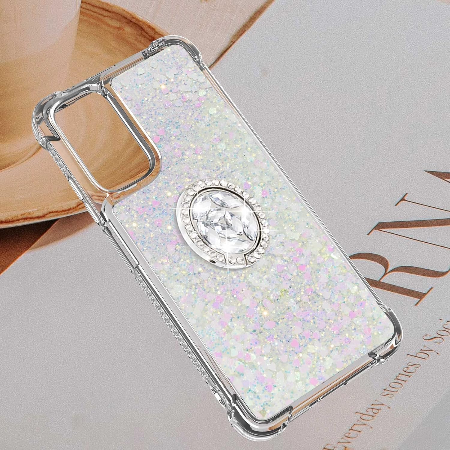 CCSmall Funda con purpurina para Xiaomi Redmi Note 11 4G con soporte para anillo, Bling Sparkle Flotante Líquido Suave TPU Cojín Moda Transparente