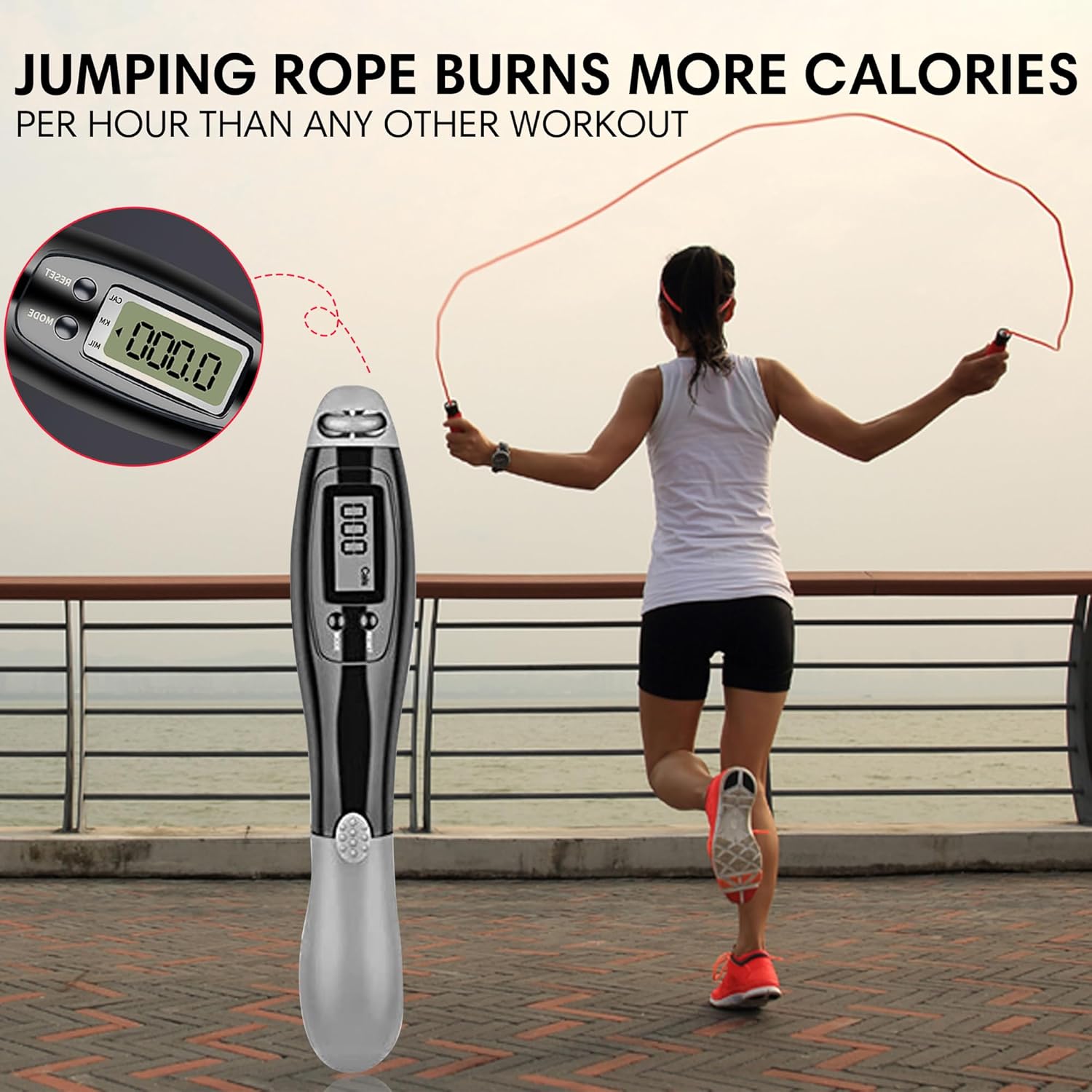 Cuerda de saltar con cuerda de salto digital para ejercicio de fitness en casa