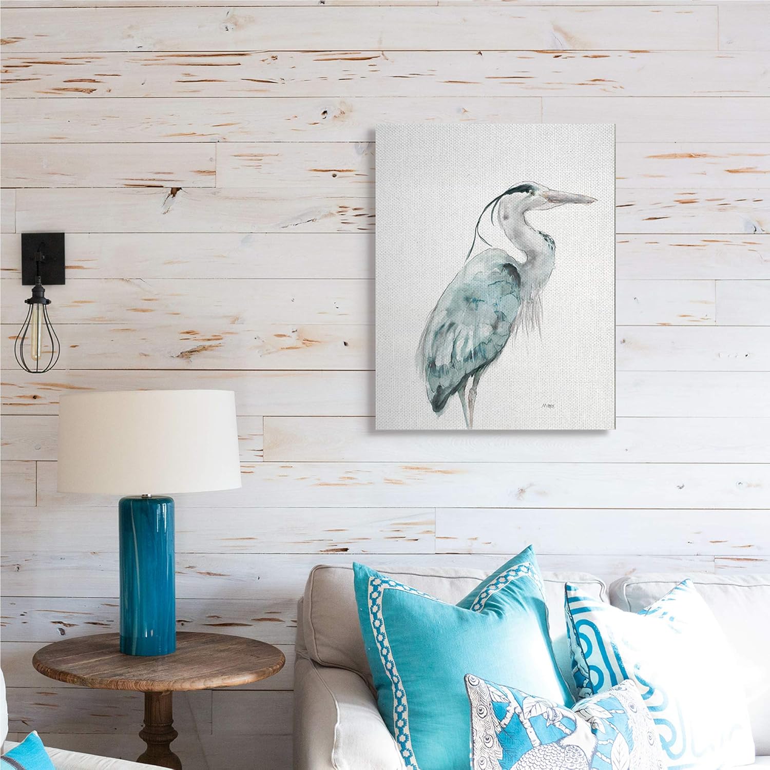 Stupell Industries Ave acuática de grúa de acuarela con tonos azules suaves, diseñado por Patti Mann, arte de pared en lienzo, 24 x 30 pulgadas, gris