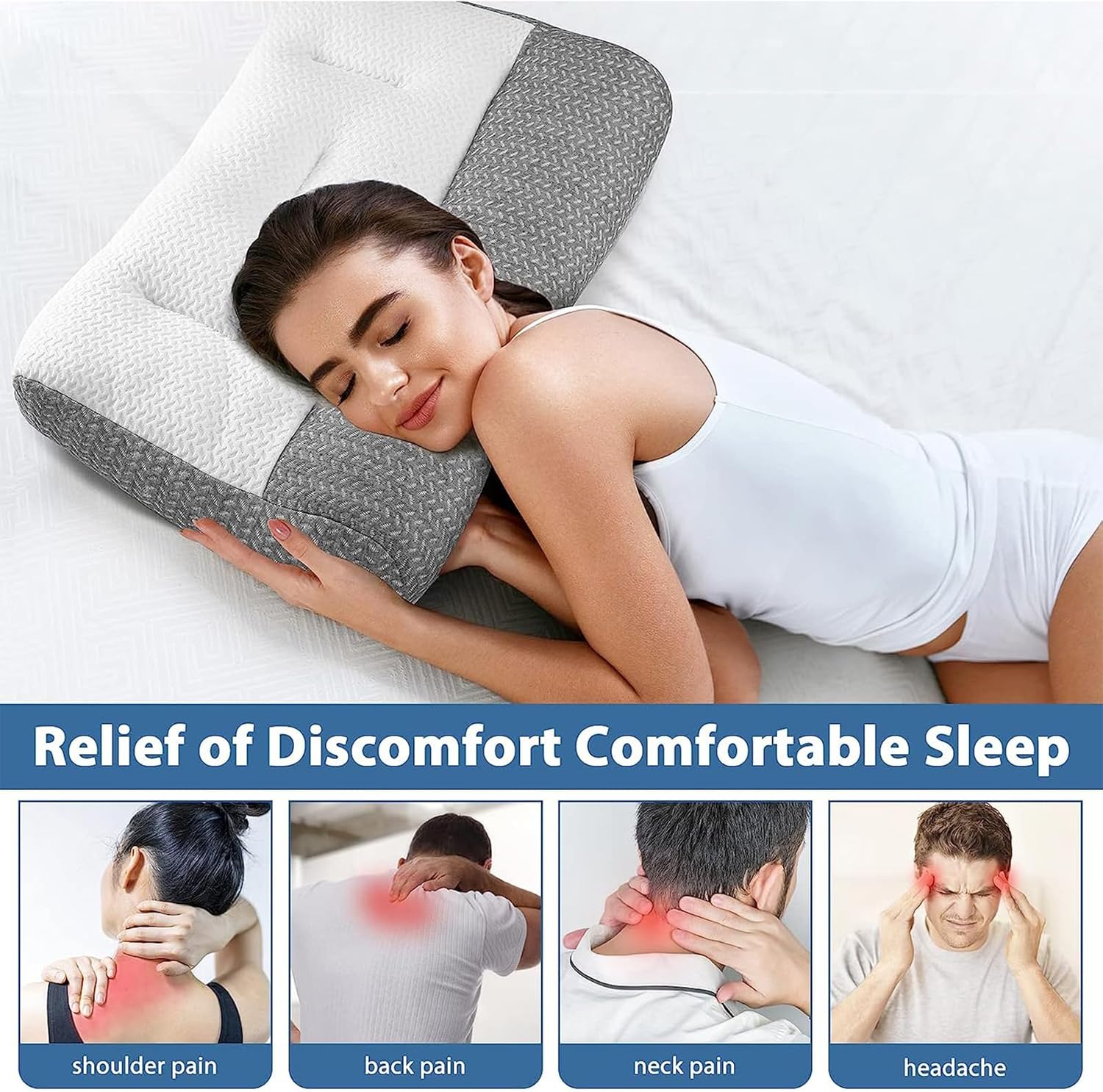 Almohada súper ergonómica, almohada ortopédica cervical ajustable con contorno cervical, almohada de cuello con memoria para dormir, almohada de