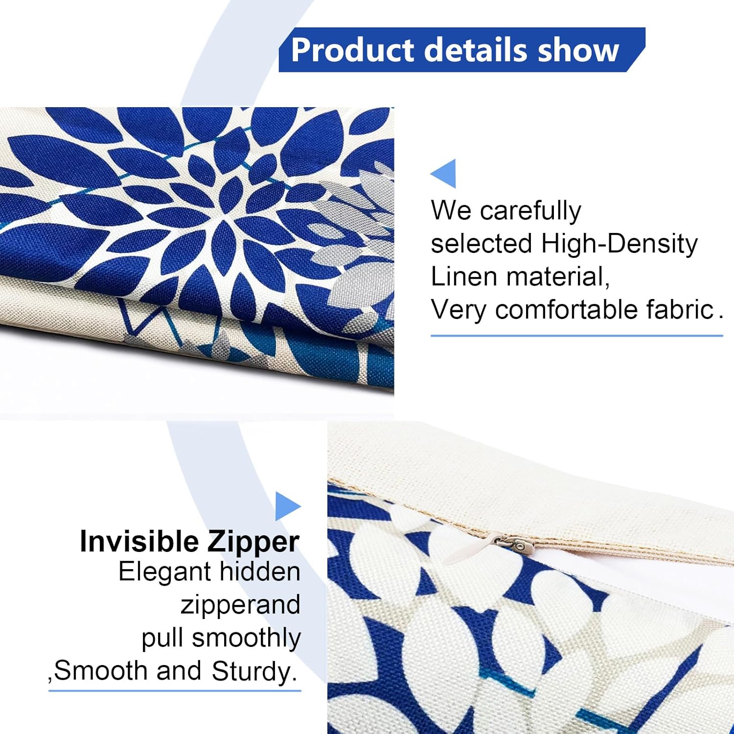 Juego de 2 fundas de almohada decorativas azules de 22 x 22 pulgadas para sofá, sala de estar, dormitorio, automóvil al aire libre, funda de