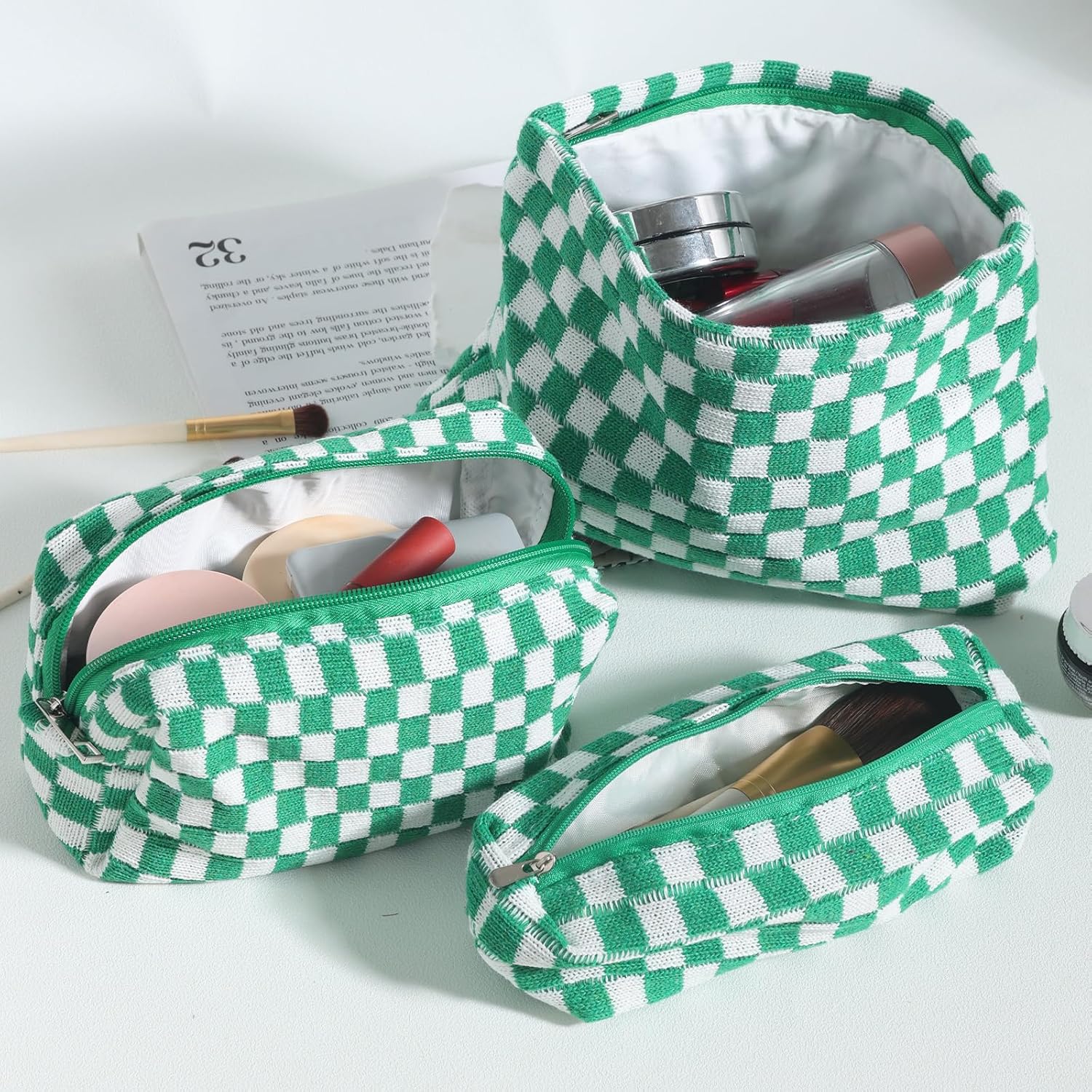 LYDZTION Bolsa de maquillaje para mujeres, 1 bolsa de maquillaje de gran capacidad y 1 estuche para lápices, bolsa de almacenamiento de brochas de