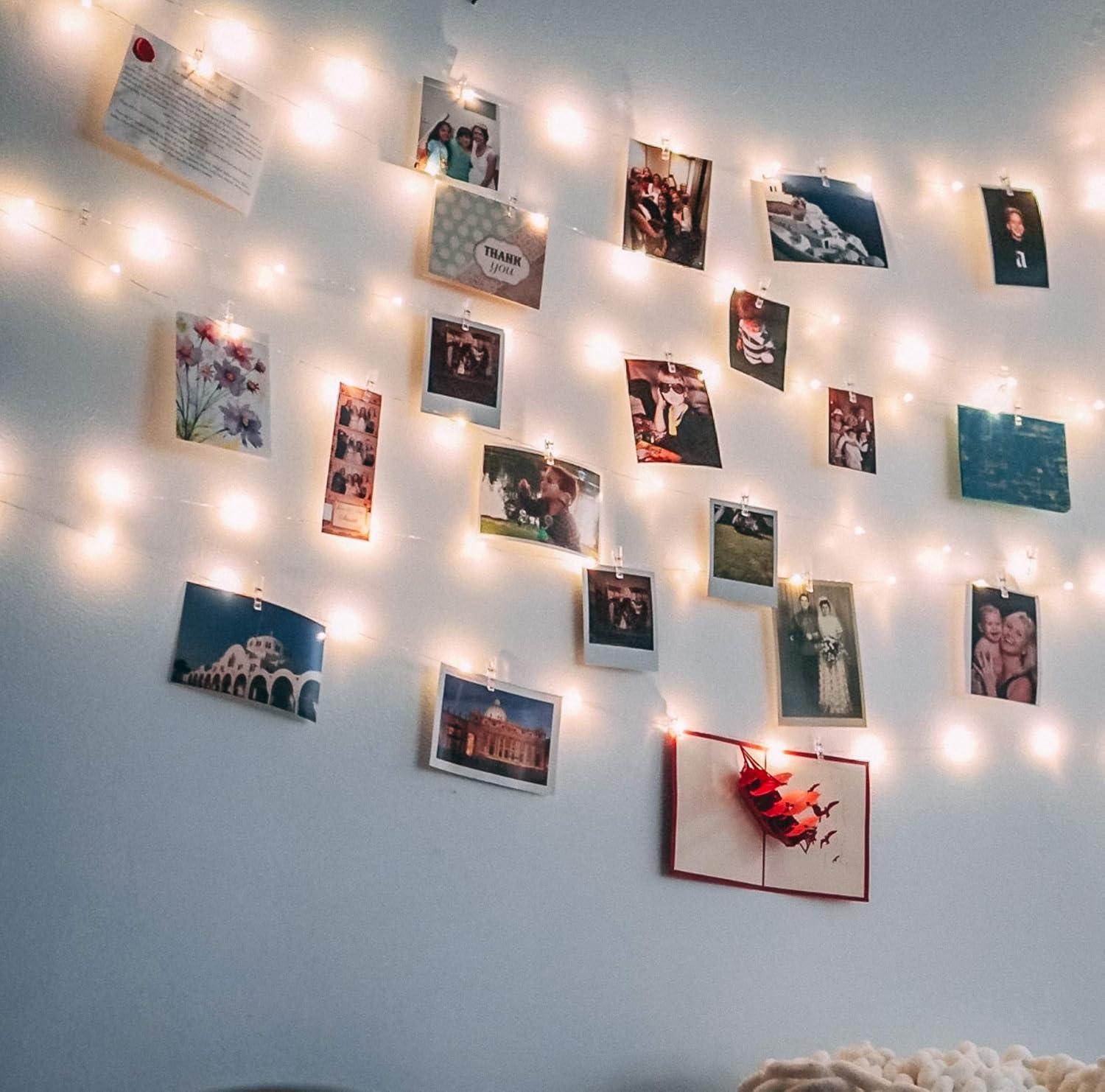 Guirnalda de luces de hadas con clip de fotos de 44 pies, 100 luces LED, 100 clips transparentes para colgar imágenes, alimentada por USB, 12