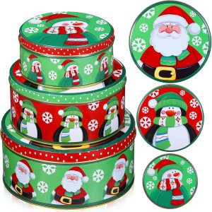 Blulu 3 latas de galletas de Navidad con tapas para regalar, recipientes de lata con tapas, latas de galletas festivas grandes, medianas y pequeñas, Blulu 3 latas de galletas de Navidad con tapas para regalar, recipientes de lata con tapas, latas de galletas festivas grandes, medianas y pequeñas,