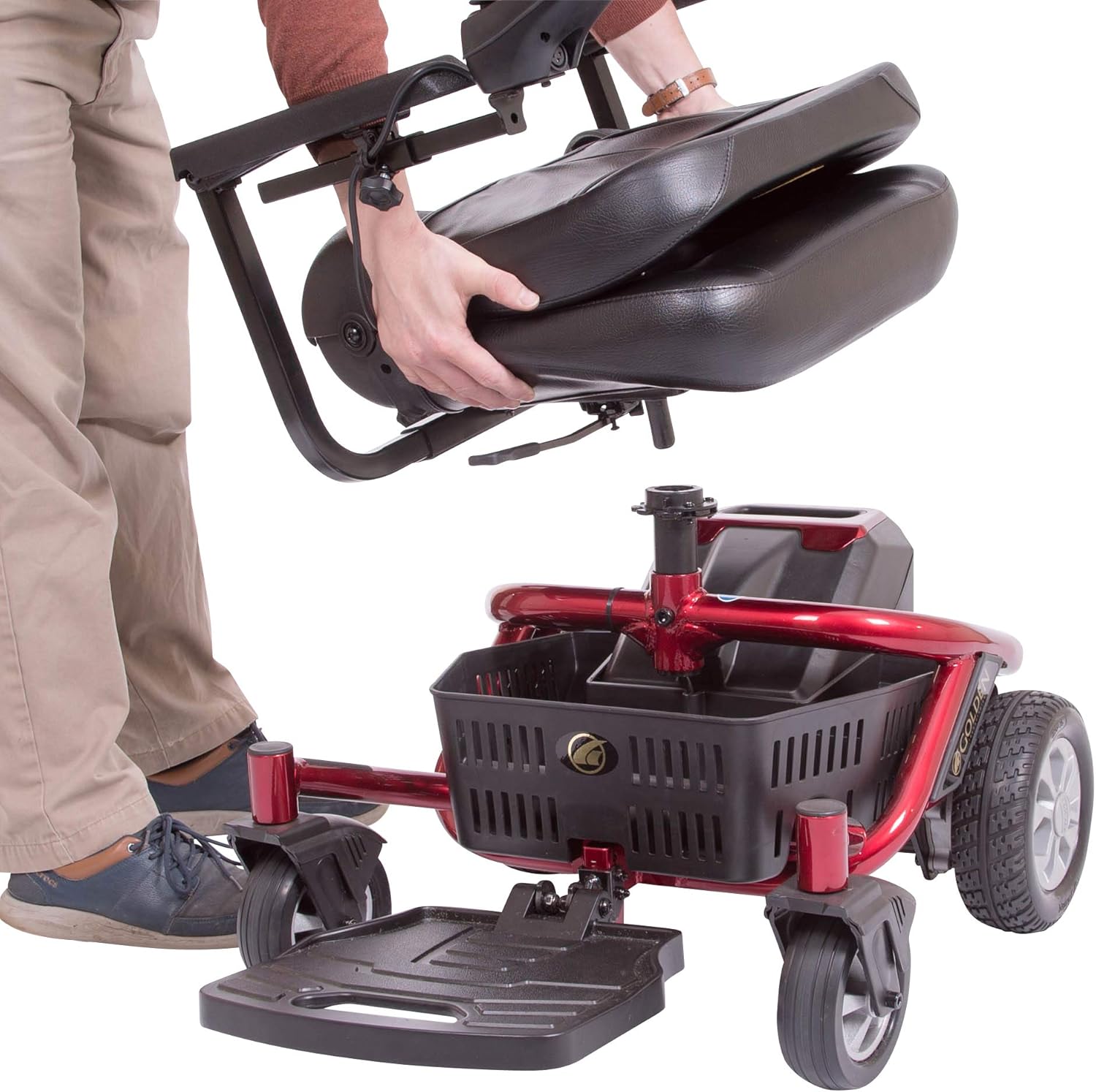 Golden Technologies New LiteRider Envy Silla de ruedas eléctrica, color rojo, asiento de 20 pulgadas