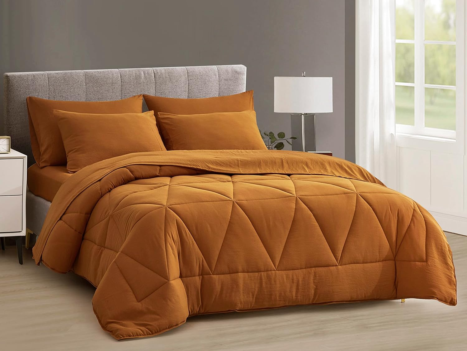 Chezmoi Collection Jasper – Juego de ropa de cama individual en una bolsa, 5 piezas, acolchado geométrico, suave, lavado, de microfibra de doble