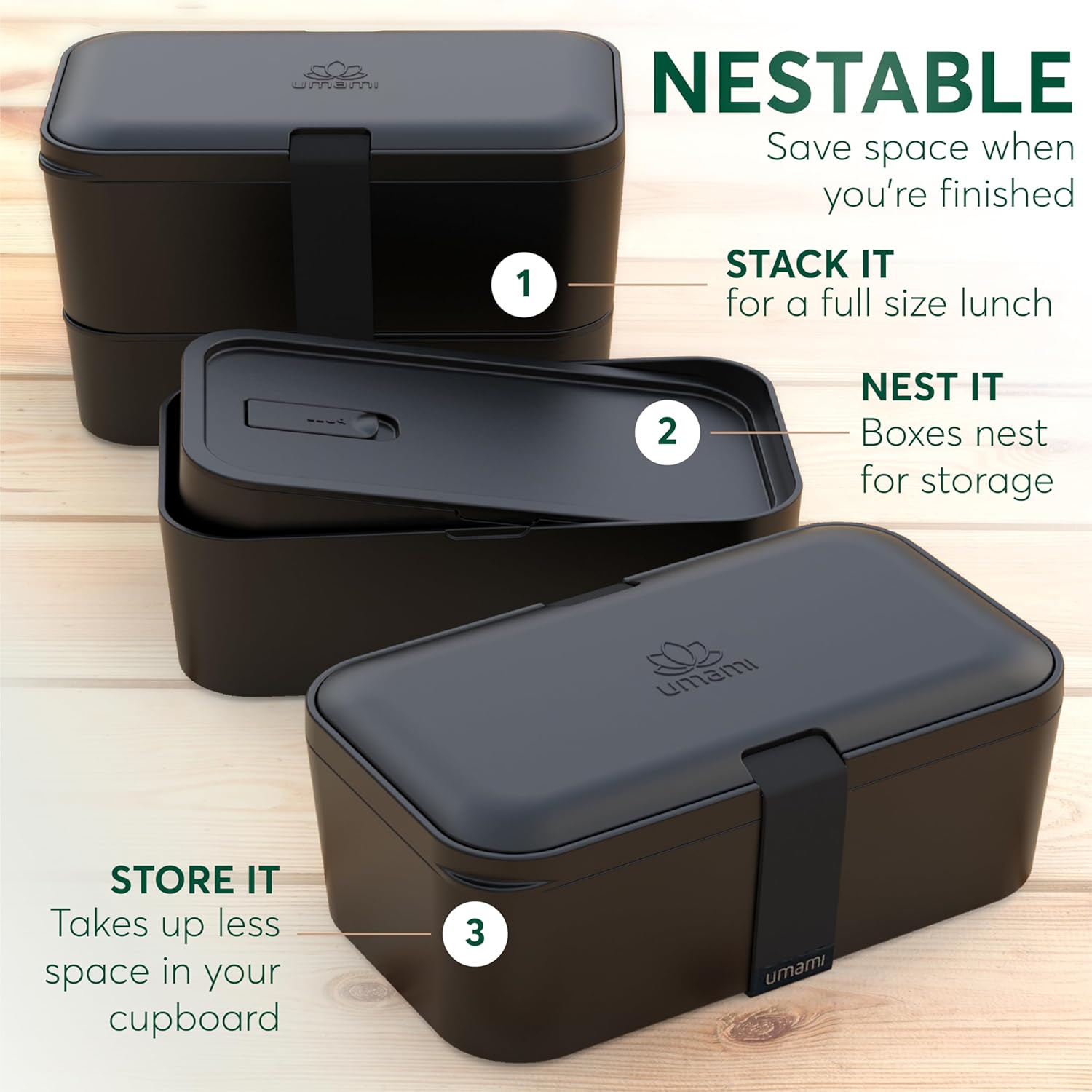 Umami Caja Bento de alta calidad que es 100% a prueba de fugas y muy fácil de limpiar, encajable para almacenamiento, todo en uno y sin BPA