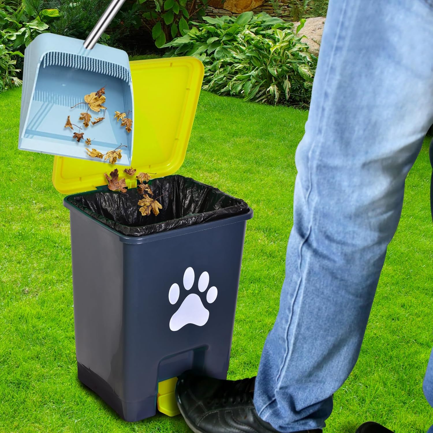 Paquete de 2 cubos de basura para excrementos de perro, estación de basura de mascotas con tapas verdes, cubos interiores extraíbles para