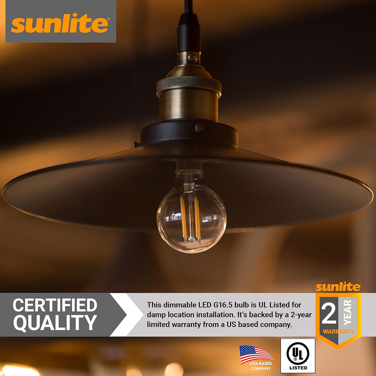 Sunlite 40959 – Bombilla LED G16.5 estilo filamento, 2.5 vatios (equivalente a 25 W), 250 lúmenes, regulable, base de candelabro (E12),