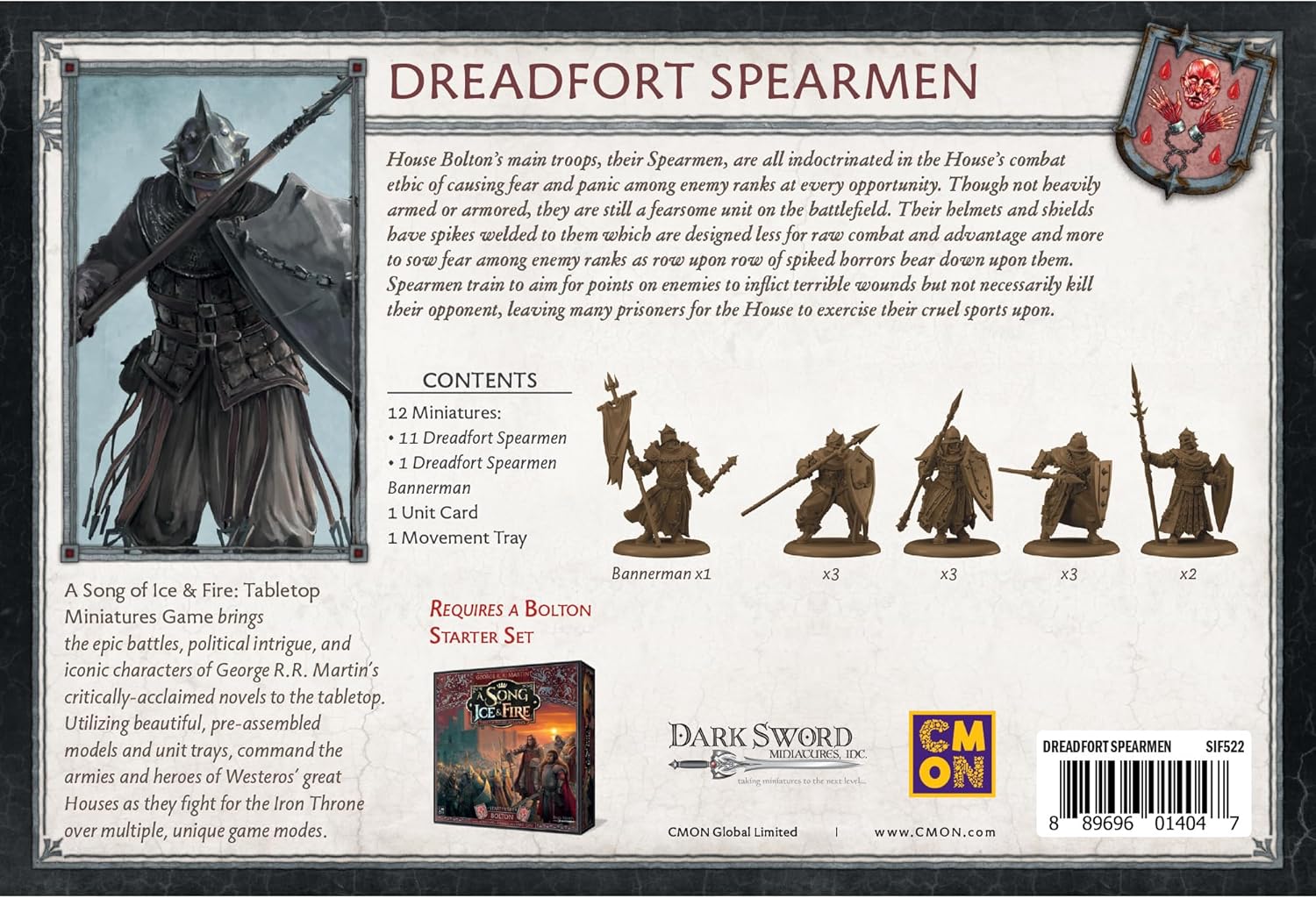 CMON Una canción de hielo y fuego juego de miniaturas de mesa Dreadfort Spearmen caja de unidad  Lealtad forjada en el norte frígido, juego de