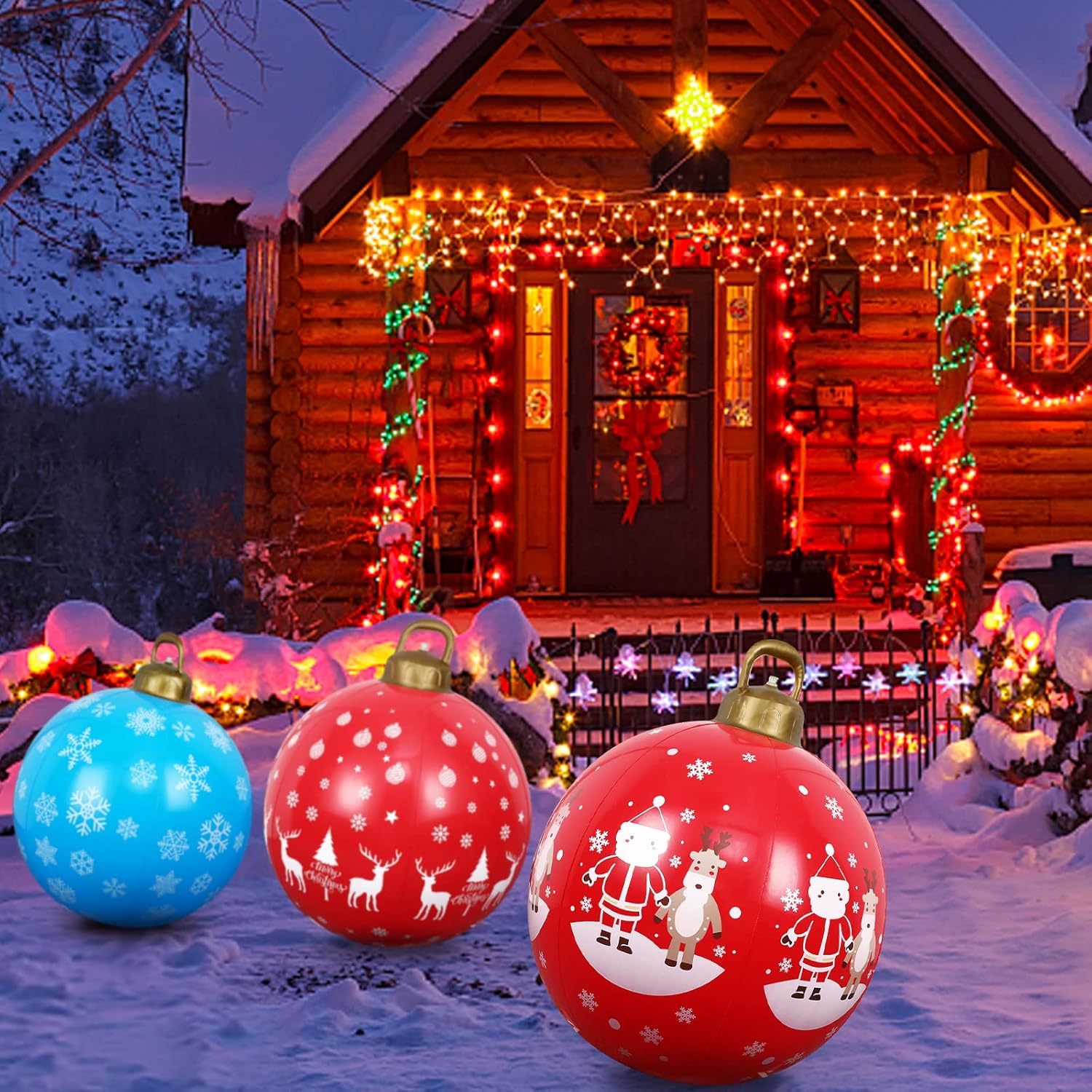 2 bolas inflables de Navidad de 24 pulgadas, decoración de PVC de color rojo con texto en inglés “Merry Christmas” para exteriores, extra grande,