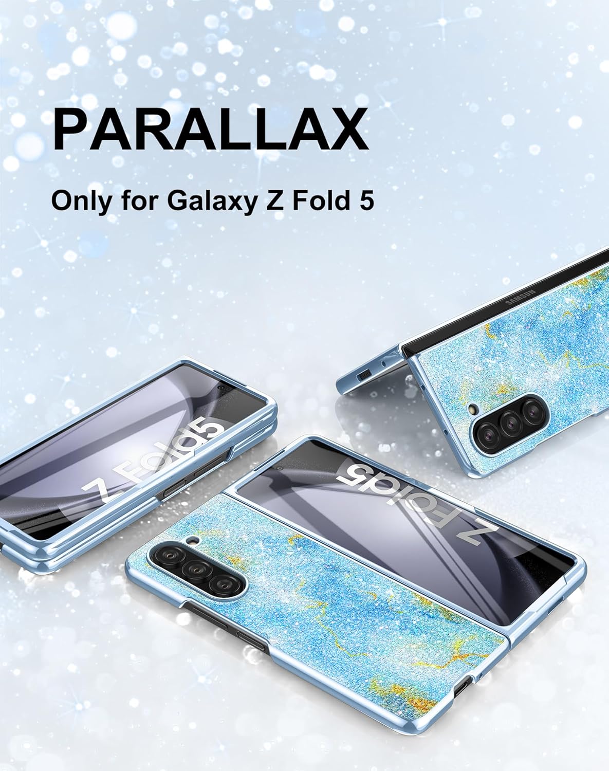 DDJ Funda para Samsung Galaxy Z Fold 5, funda rígida de policarbonato brillante con diamantes de imitación para mujeres y niñas, funda brillante