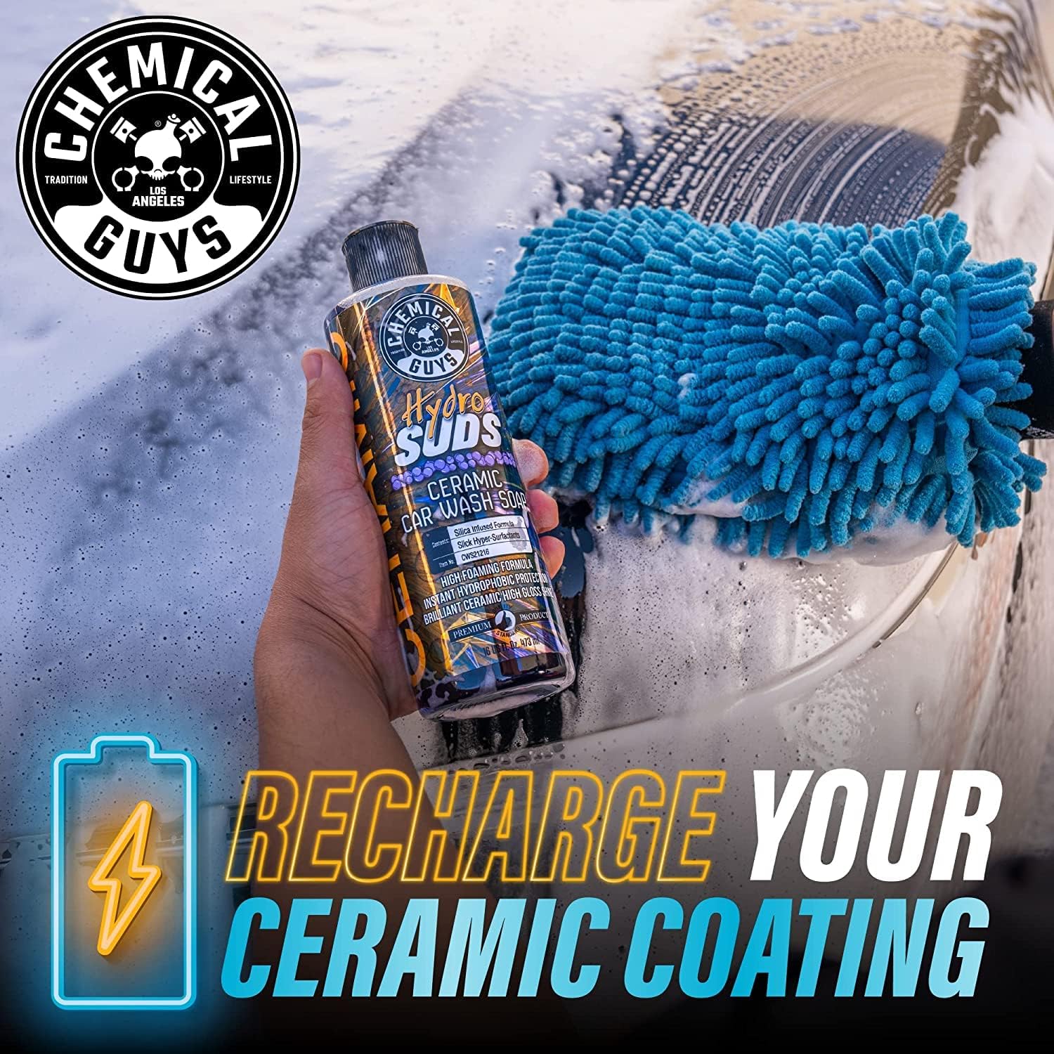 Chemical Guys CWS21216QDSW – Paquete de lavado de autos y detallador rápido – HydroSuds Ceramic Si02 Shine – Jabón de lavado de autos de alta