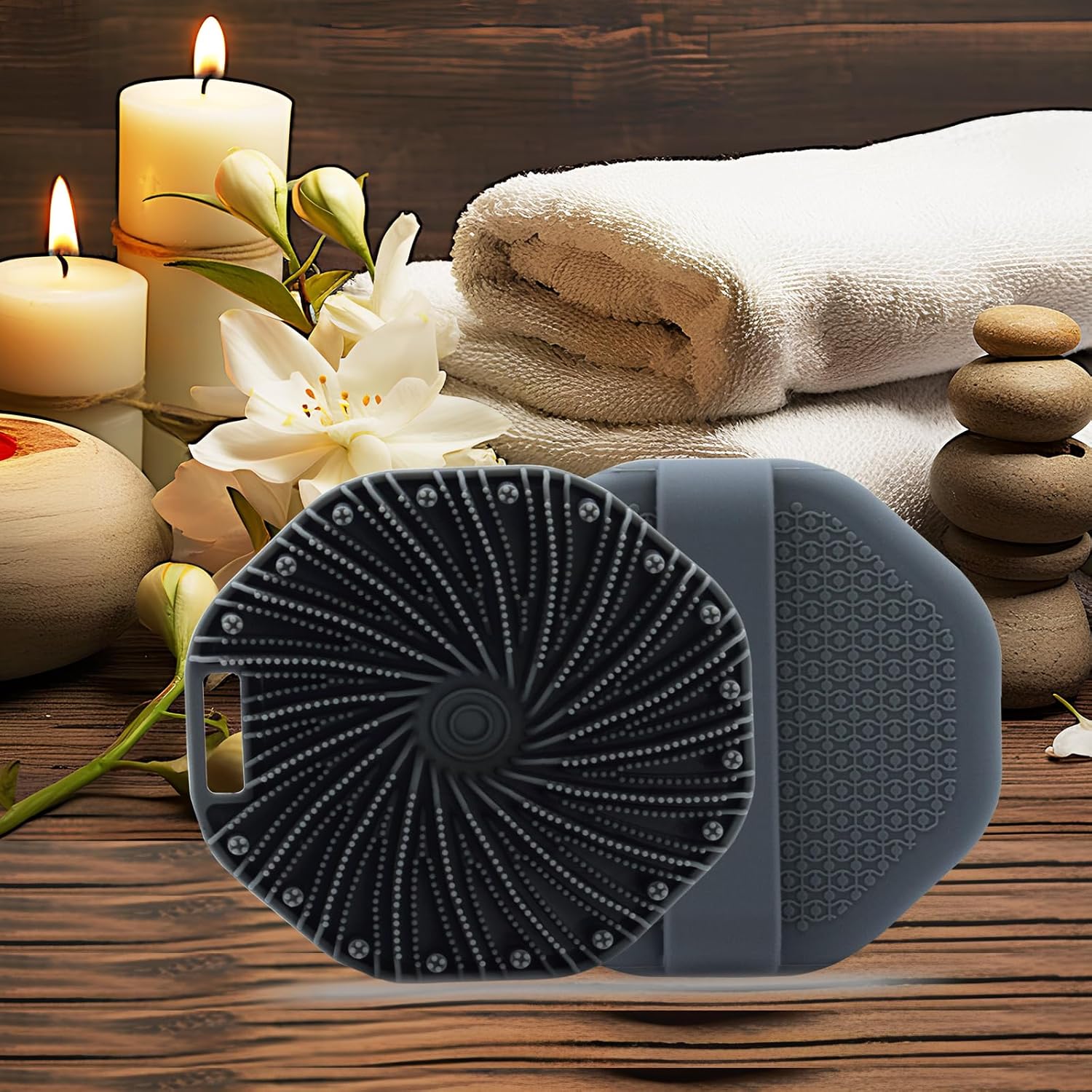 Exfoliante de ducha corporal de silicona, cepillo exfoliante de baño, para exfoliación eficaz de ducha y masaje suave (gris)