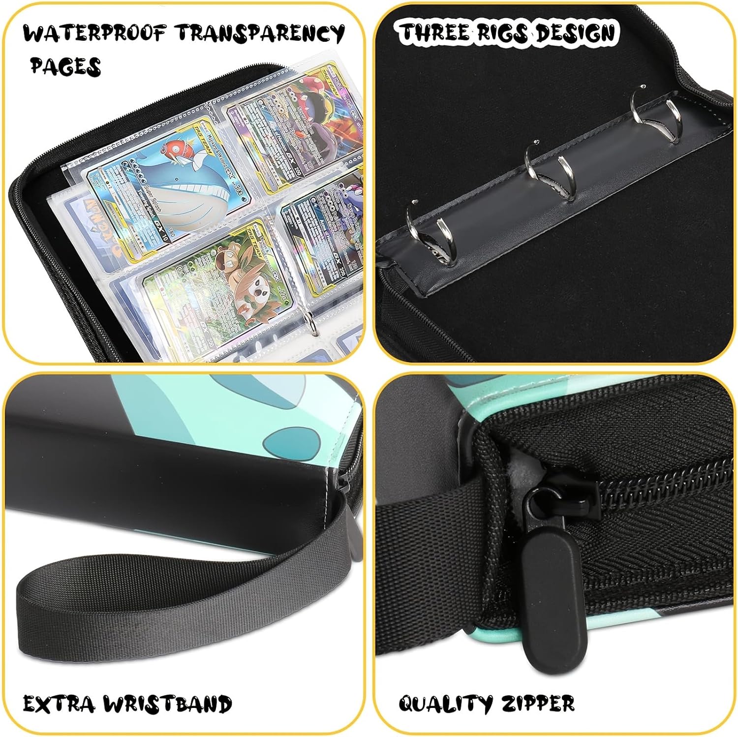 Carpeta de tarjetas coleccionables con mangas, 400 bolsillos con 50 fundas extraíbles, álbum de coleccionista de tarjetas con funda de transporte