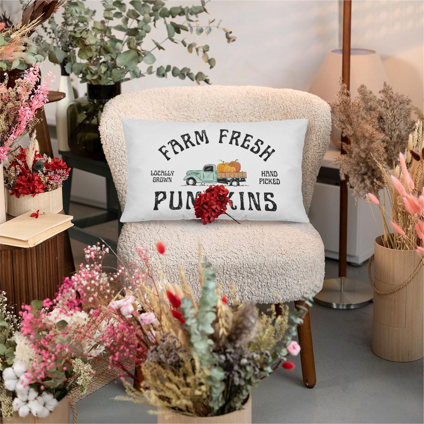 Fundas de almohada de otoño de 12 x 20 pulgadas, funda de almohada de calabaza, almohada de camión, fundas de almohada de otoño, decoraciones de