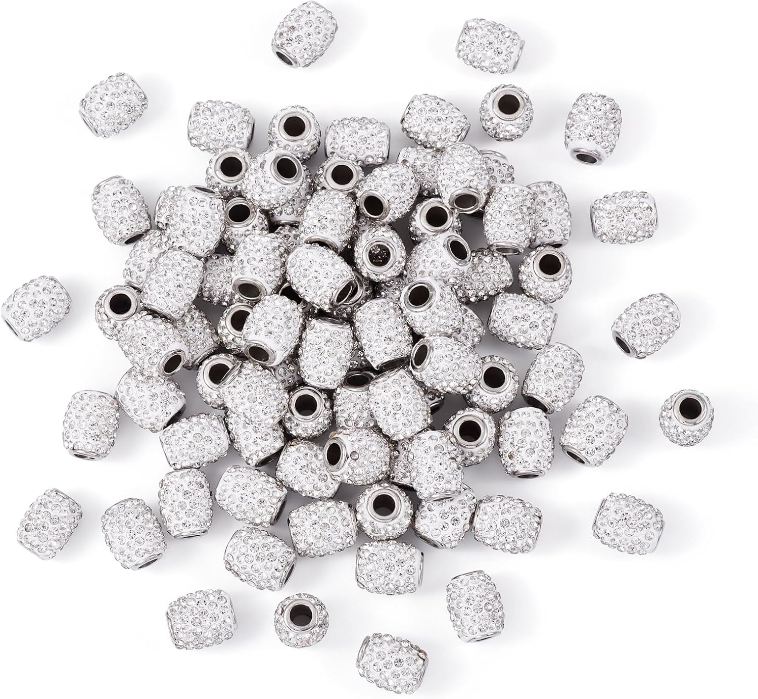 Cheriswelry 100 cuentas europeas de agujero grande con diamantes de imitación de barril hechas a mano, arcilla polimérica, cuentas espaciadoras