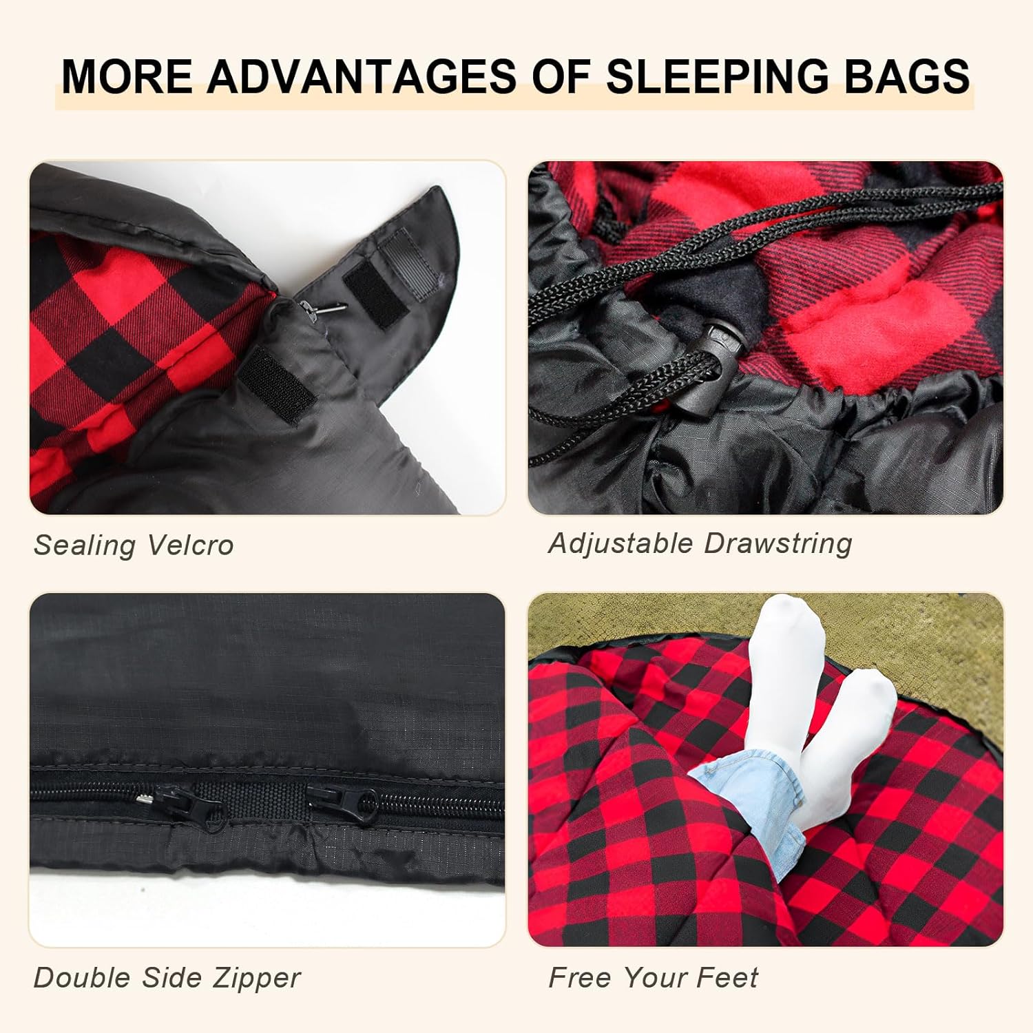 Saco de dormir doble de franela para adultos con 2 almohadas, sacos de dormir para 2 personas, camping, XXL, tamaño Queen, saco de dormir para dos