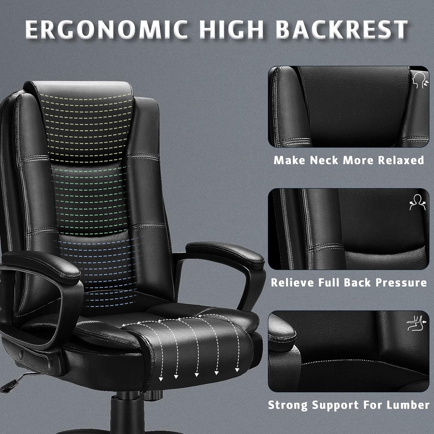 LEMBERI Silla de escritorio de oficina, silla ejecutiva gerencial grande y alta, silla de computadora con respaldo alto, sillas ergonómicas de piel