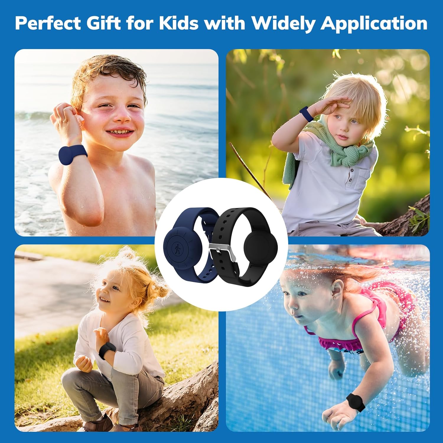 Pulsera impermeable para Airtag para niños (paquete de 2), pulsera de silicona suave oculta para niños, funda completa ligera para rastreador GPS