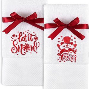 Quera Paquete de 2 toallas de mano navideñas Let It Snow Snowman Merry Christmas 100% algodón bordado, decoración de lujo de primera calidad, juego Quera Paquete de 2 toallas de mano navideñas Let It Snow Snowman Merry Christmas 100% algodón bordado, decoración de lujo de primera calidad, juego