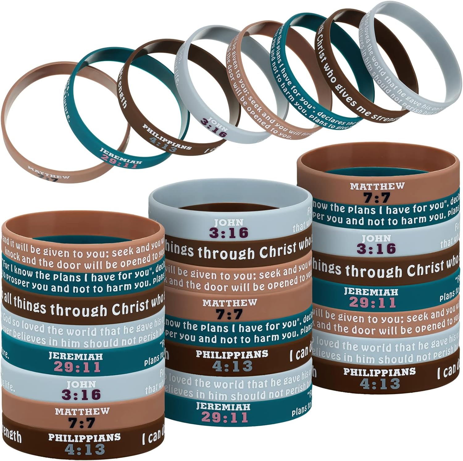 32 pulseras de goma religiosas con versículos de la Biblia, pulseras de silicona cristianas, pulseras de goma de las Escrituras, pulseras