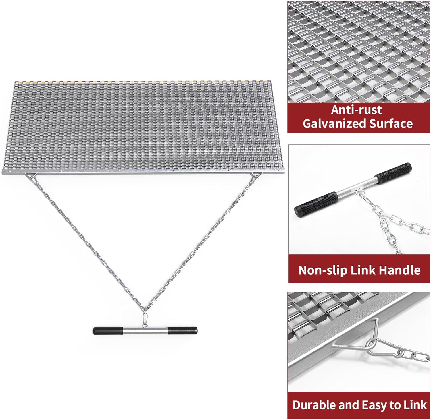 YITAMOTOR Alfombrilla de arrastre duradera de 6 x 3 pies ATV UTV resistente de zinc y malla de acero para nivelación de superficie de campo para
