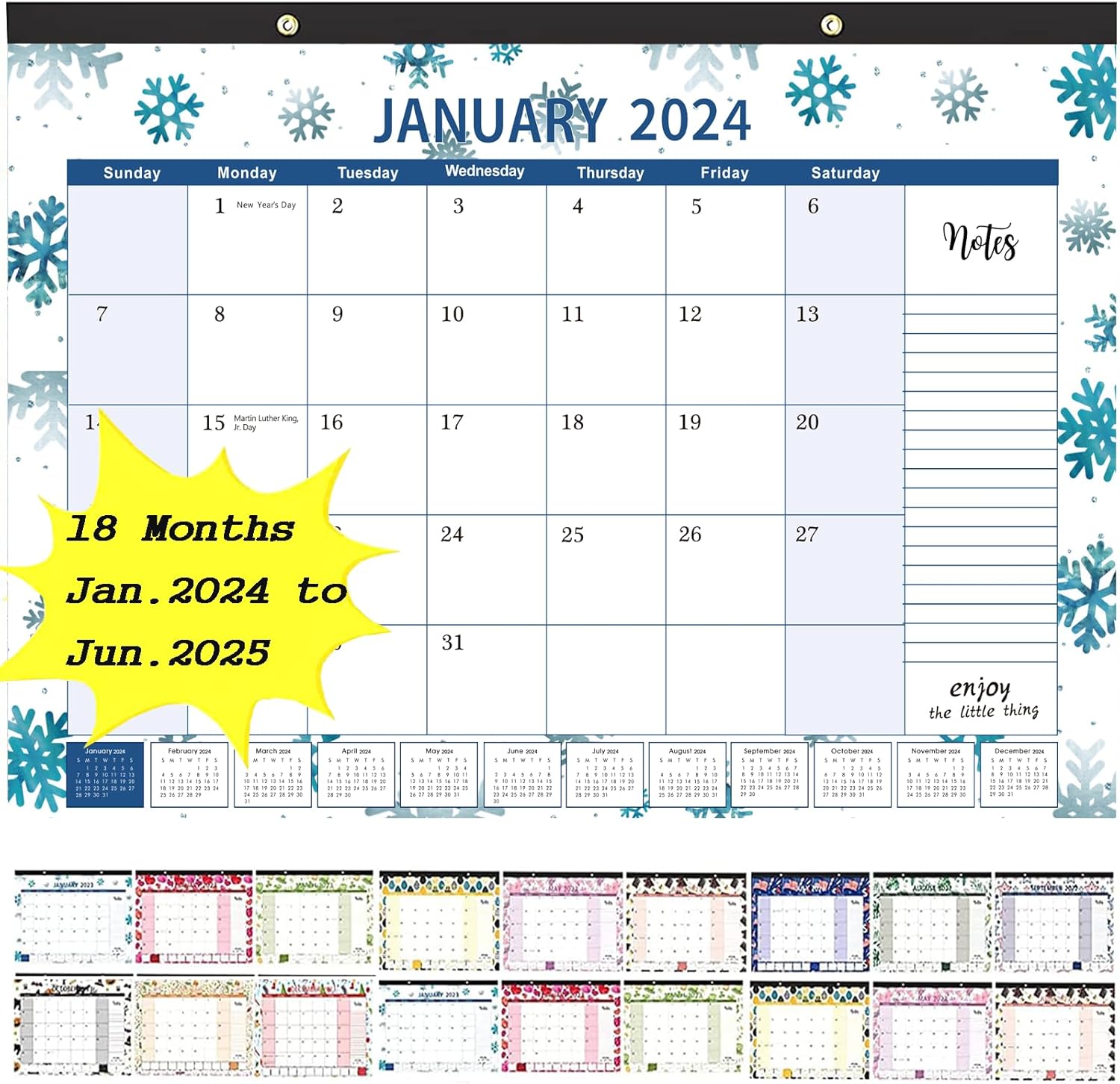 Calendario de escritorio 2024-2025 de 18 meses de planificación mensual de escritorio y pared, 12 x 17 pulgadas, enero de 2024 a junio de 2025,