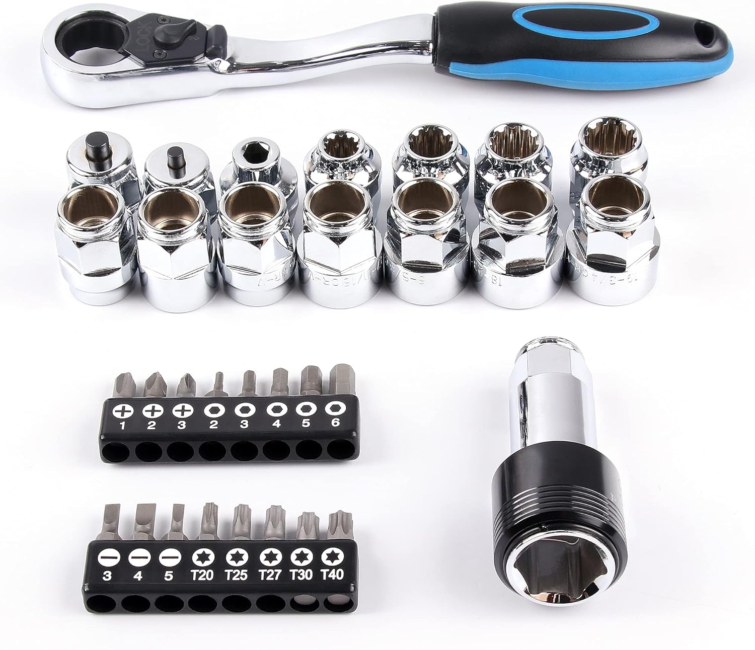 Zhushan Juego de llaves combinadas, 32 piezas, métricas y SAE para reparación de automóviles y hogar, herramienta de reparación CR-V (0.315-0.748 in)