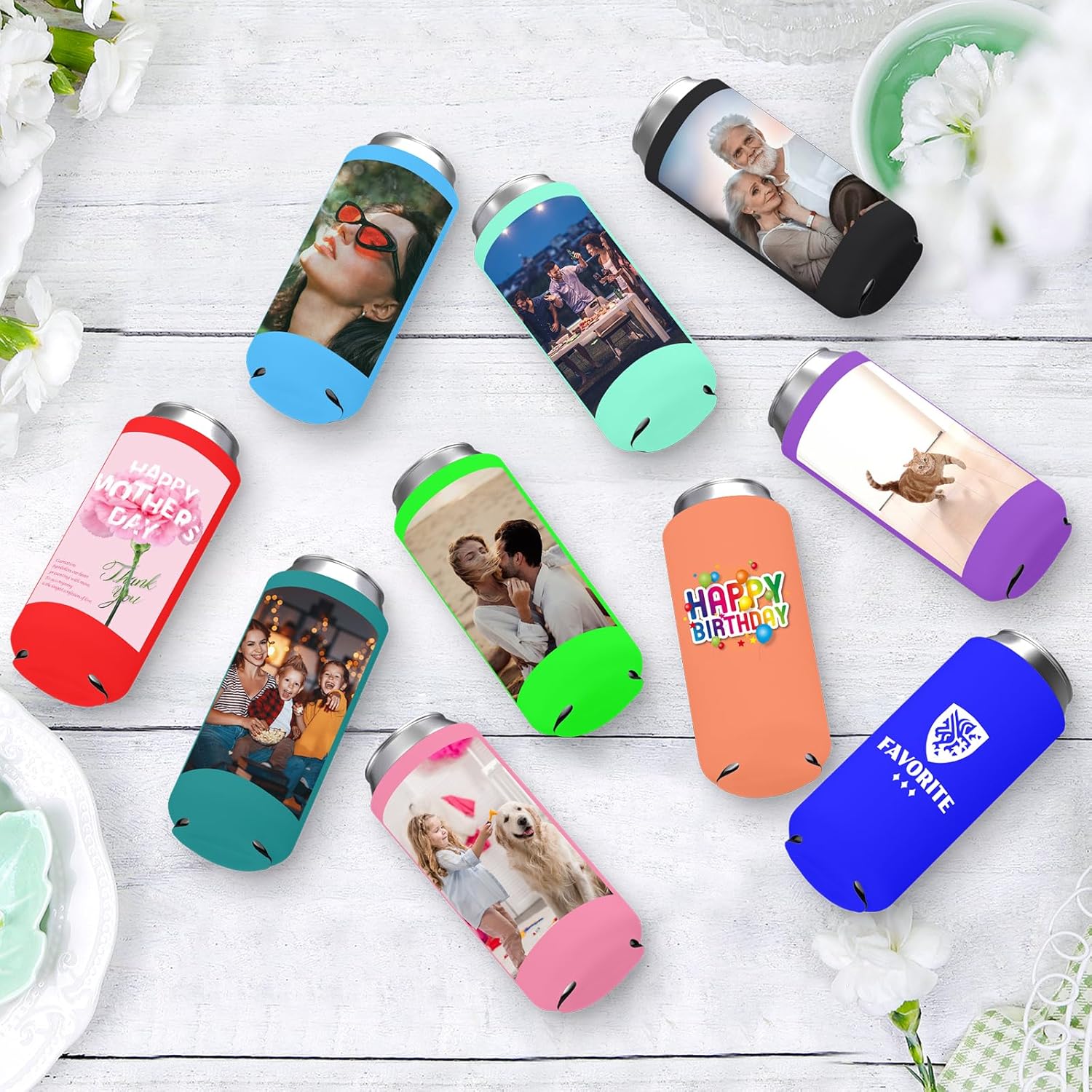 Fundas delgadas personalizadas para enfriadores de latas de neopreno a granel, soporte para botellas de bebidas con logotipo, texto de imagen, para