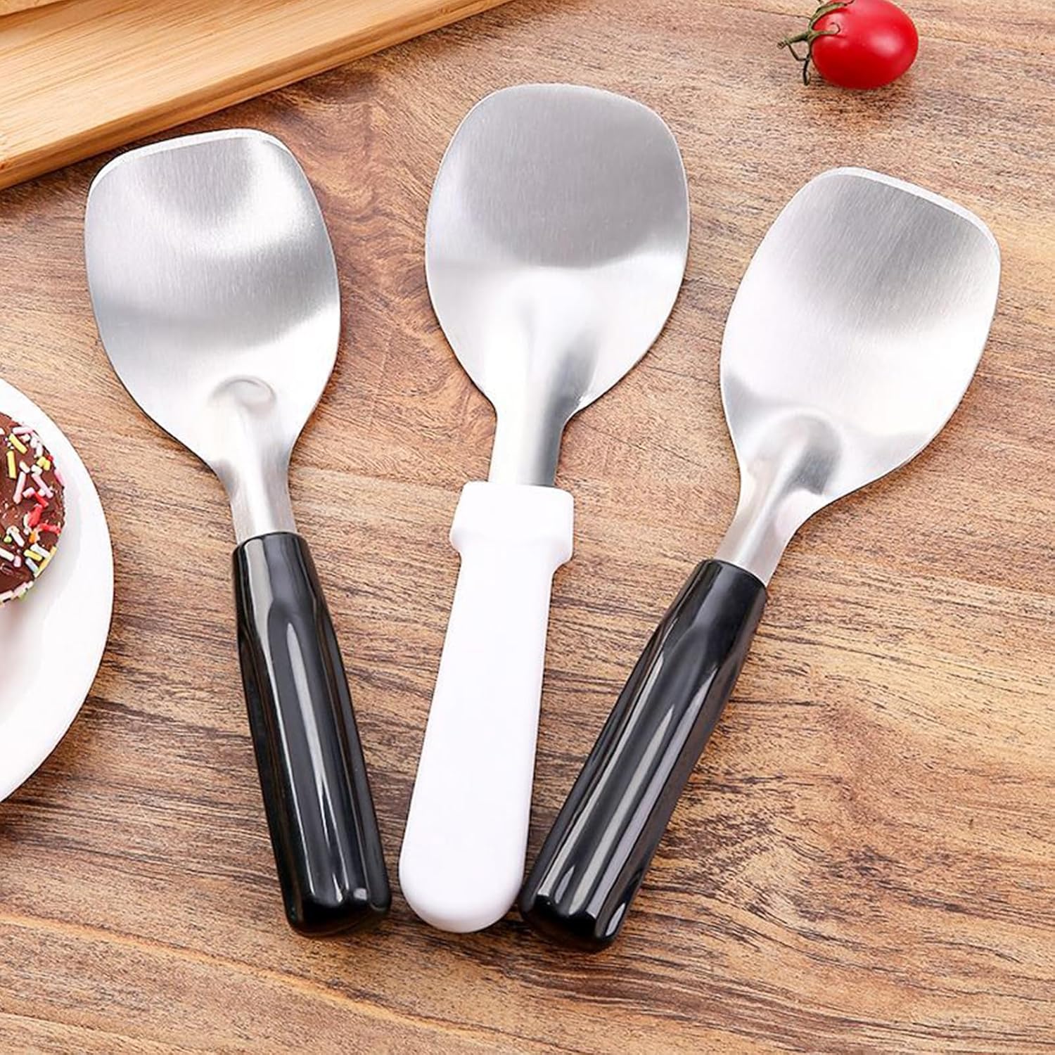 2 palas para helado, pala de acero inoxidable para helado con mango de plástico, resistente y duradera, a prueba de curvas, para uso comercial y