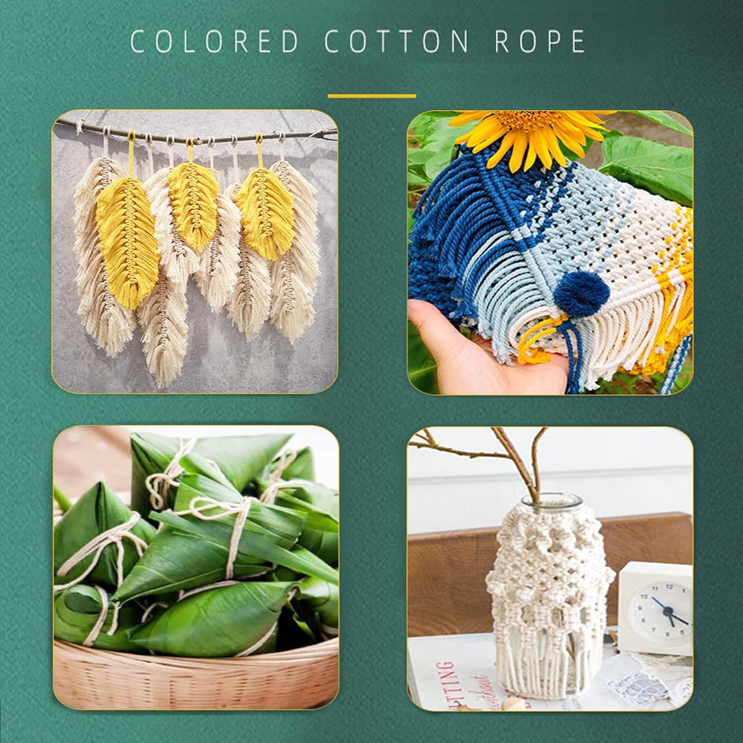 Hdviai Cordón de algodón para macramé de 0.197 in x 109 yardas, cuerda de macramé colorida natural hecha a mano  Cuerda de algodón torcido de 4