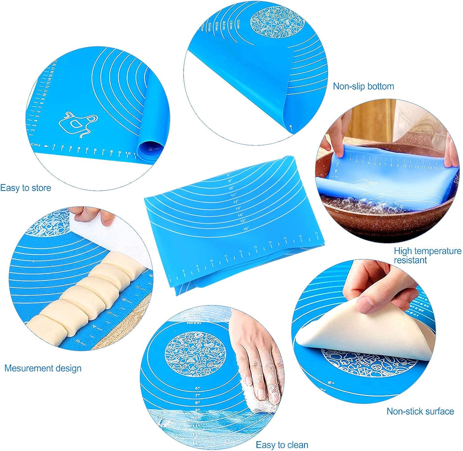 Tapete de silicona para hornear de 27.6 x 19.7 pulgadas con medición, tapete antideslizante para repostería, tapete antiadherente para amasar masa,