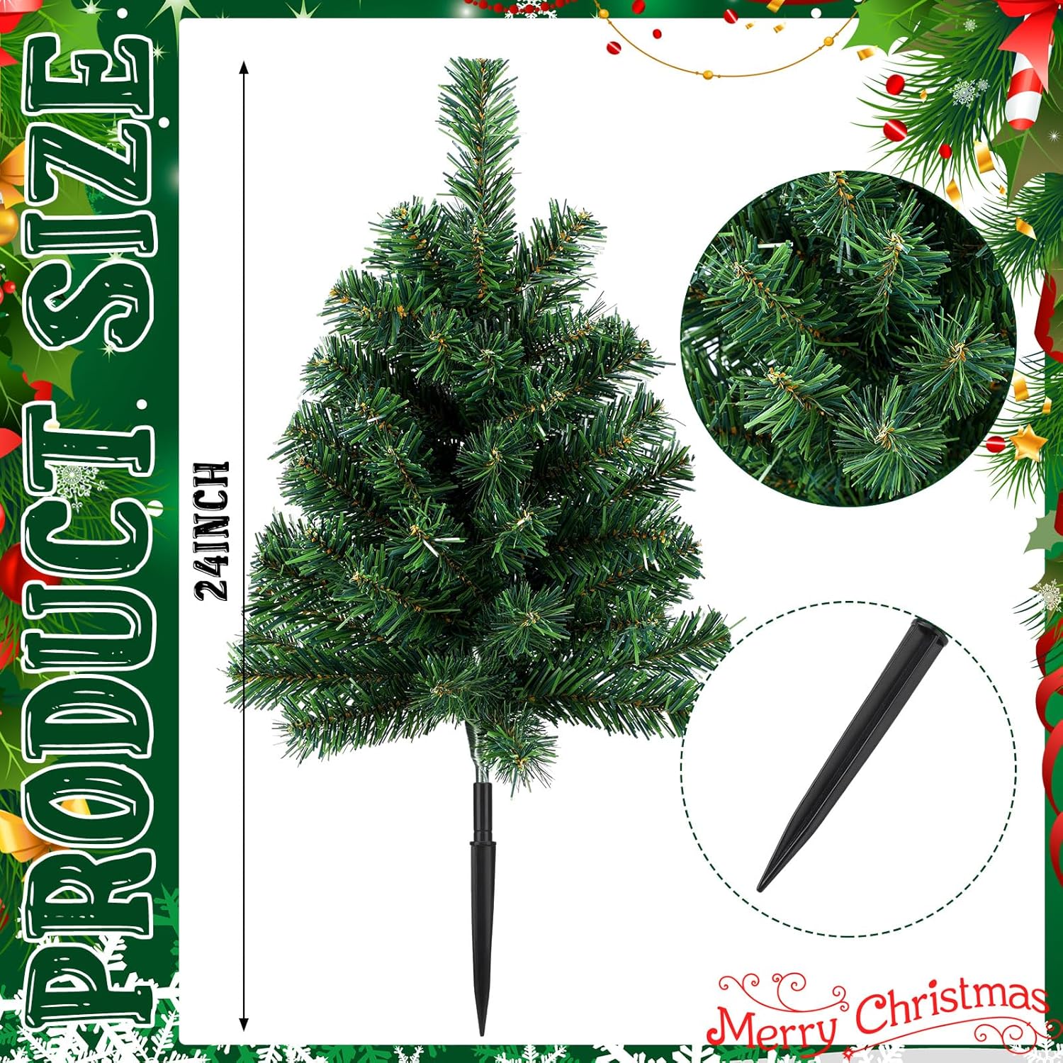 Hiboom 4 piezas de árbol de Navidad artificial de 24 pulgadas, estaca de jardín de Navidad, impermeable, verde, decoración de Navidad para