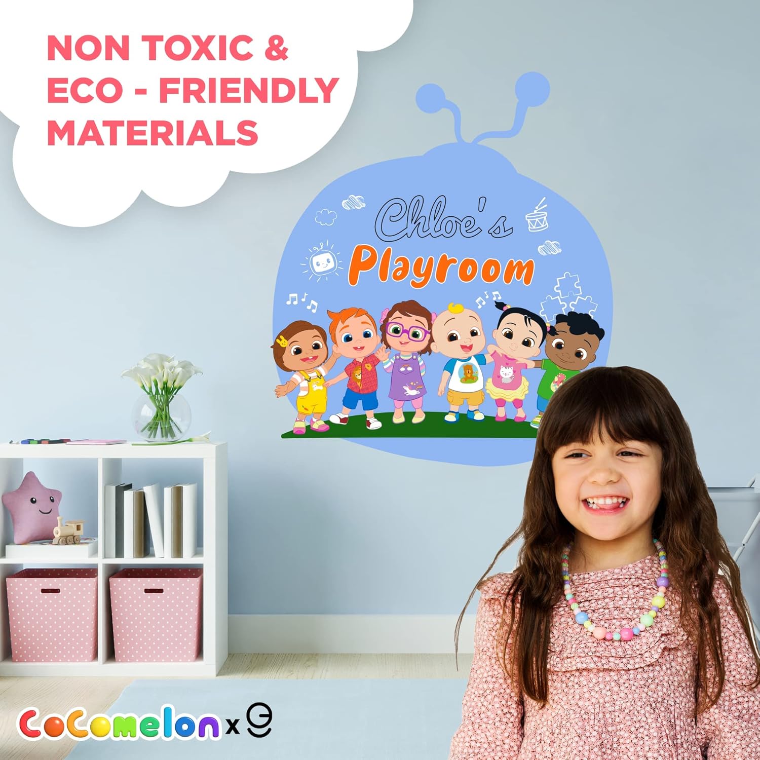 EGD CoComelon – Calcomanía de pared para niños con nombre de fuente múltiple, serie EGD X CoComelon, colección Prime, calcomanía de pared para