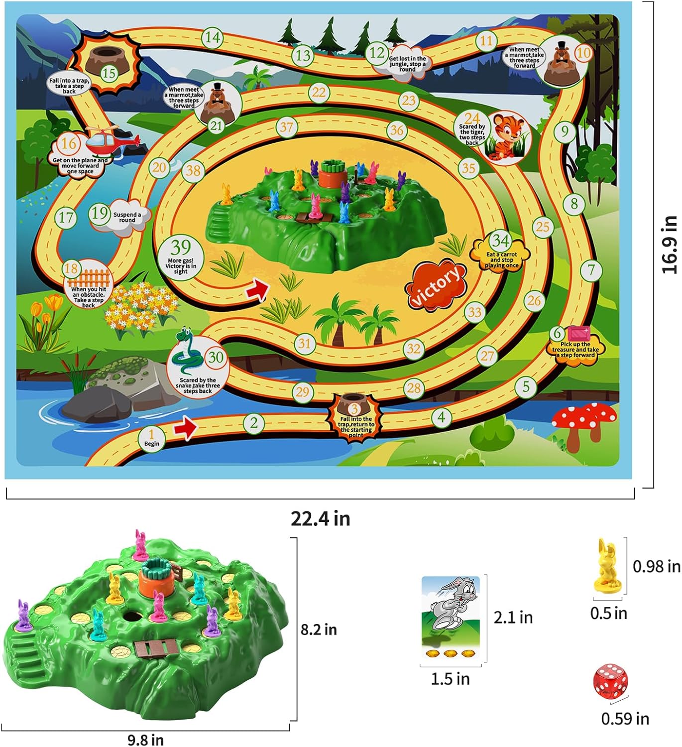 TEMI Juego de trampa de conejo para niños de 3 años en adelante, juegos de mesa para niños y niñas, 1-4 jugadores, divertido juego familiar, juegos
