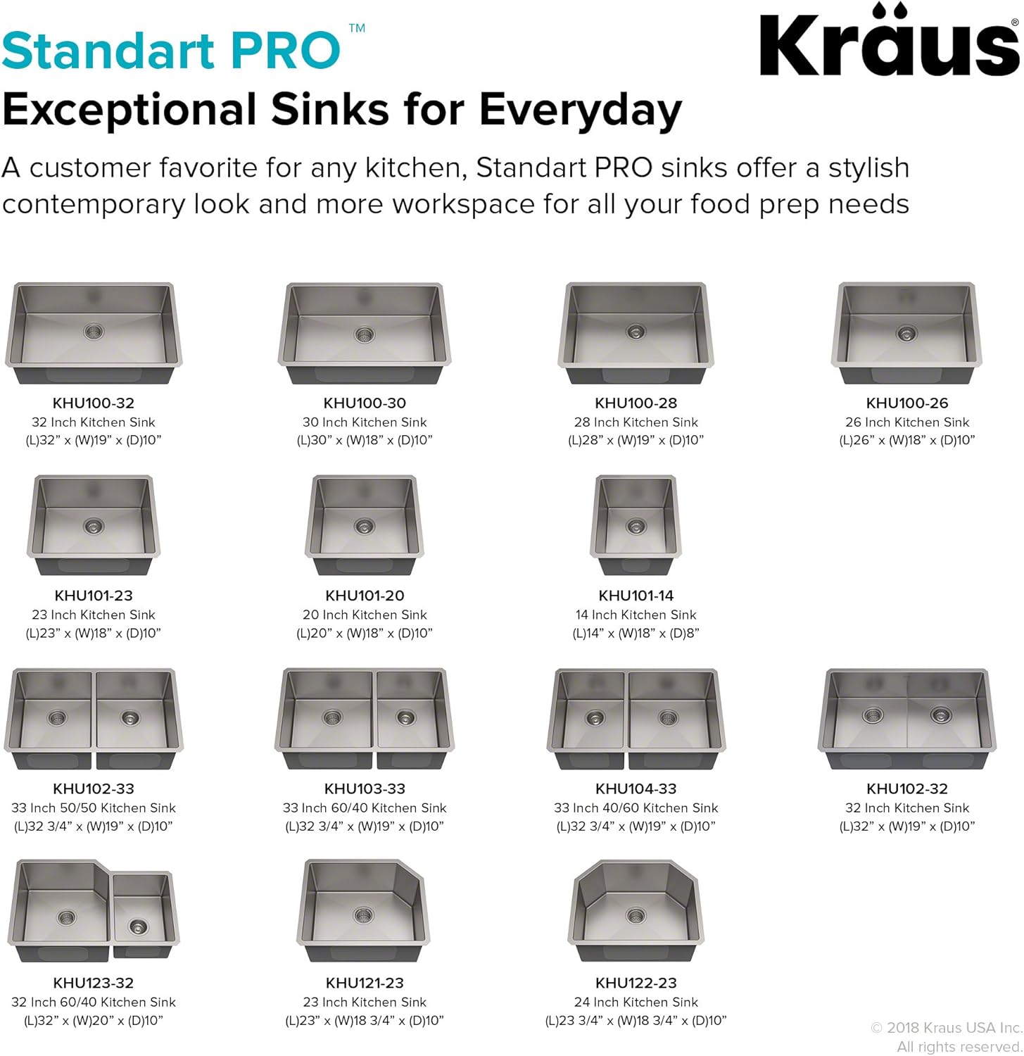 Kraus Standard PRO KHU102-33 – Fregadero de cocina acero inoxidable de 33in y 16g, con doble pila de distribución 50 y 50 para montar bajo encimera