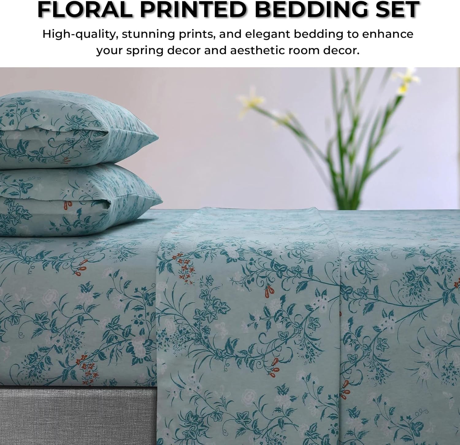 Tribeca Living Katy Floral – Juego de sábanas de franela extra profundo de 170 GSM, tamaño individual XL, color verde (KATYSHETWXBL)