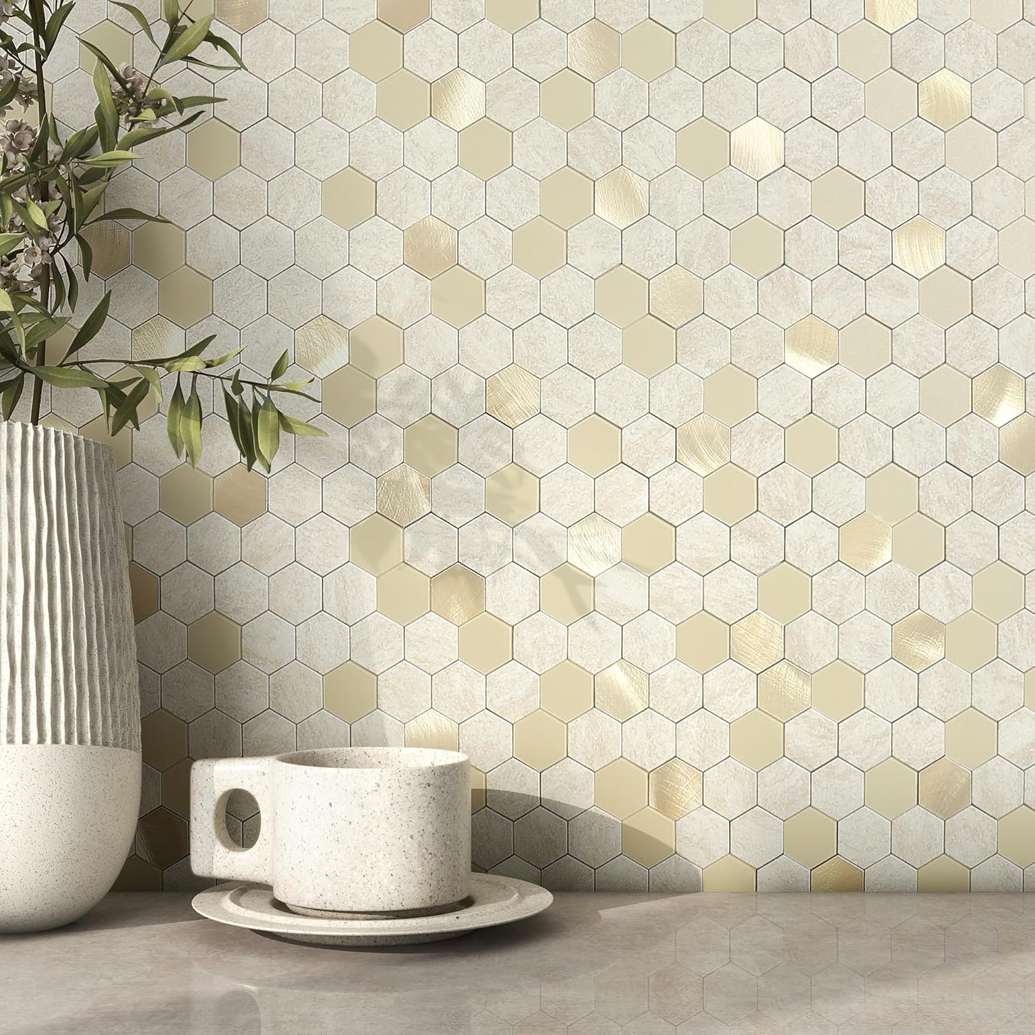 BeNice Azulejo adhesivo para salpicaduras de baño, azulejos hexagonales para despegar y pegar, panel de pared de cocina, protector contra